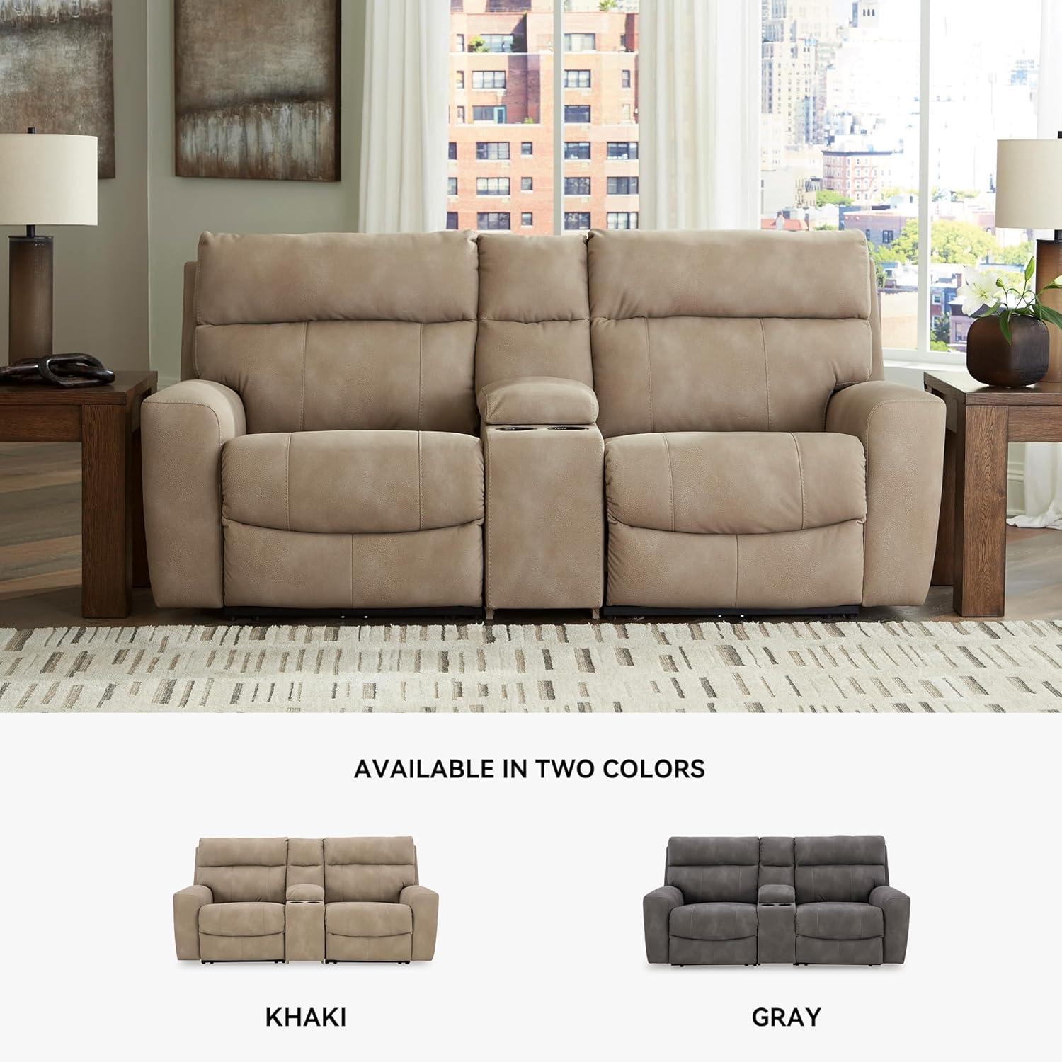imageSignature Design by Ashley NextGen DuraPella Contemporary Faux Leather Modular Wall Hugger 3Piece Power Reclining Sectional Sofa with Adjustable Headrest and USB Ports GrayBeige