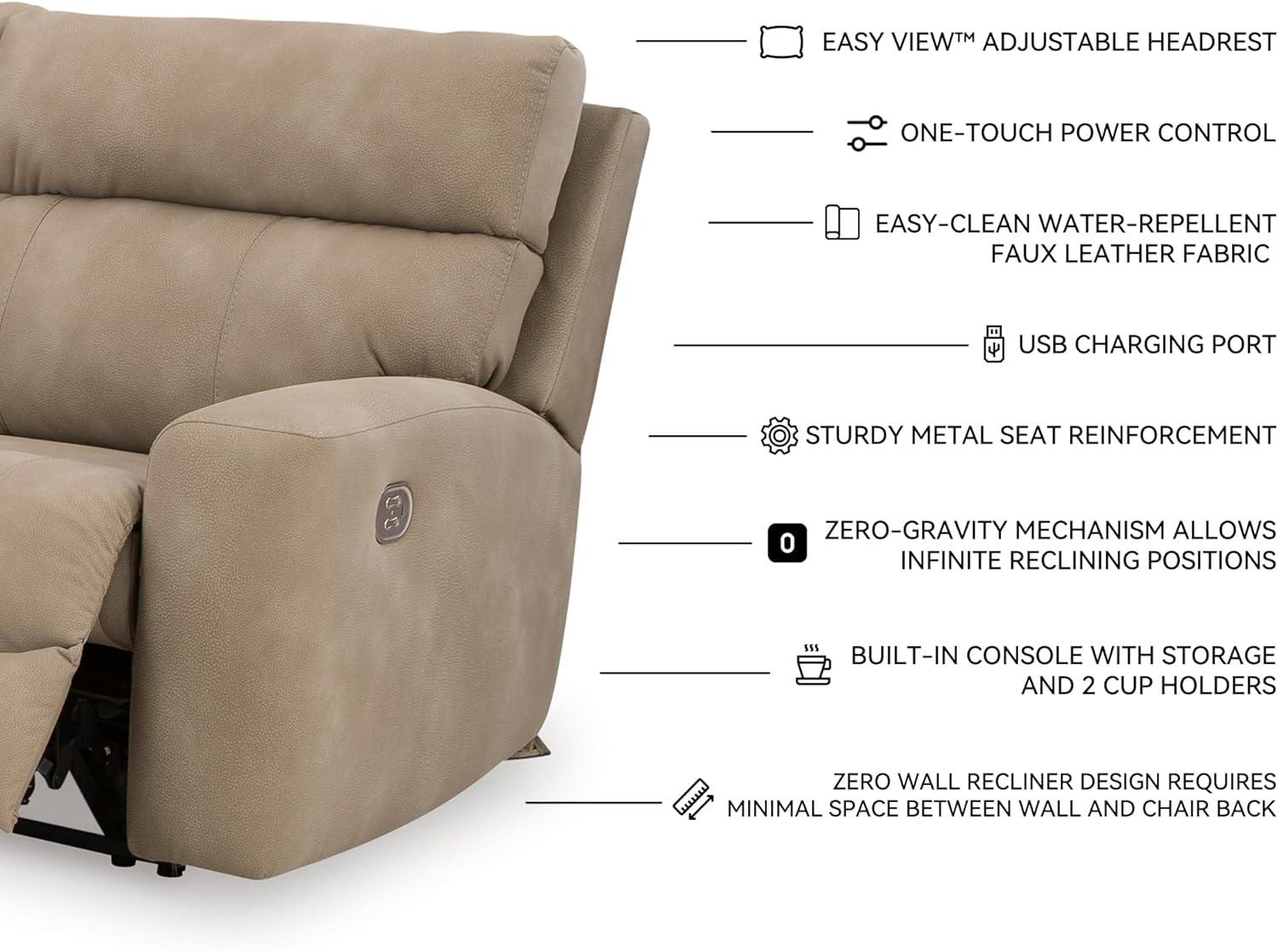 imageSignature Design by Ashley NextGen DuraPella Contemporary Faux Leather Modular Wall Hugger 3Piece Power Reclining Sectional Sofa with Adjustable Headrest and USB Ports GrayBeige