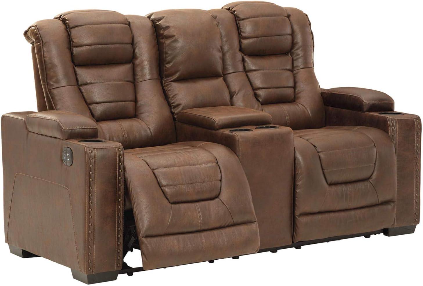 imageSignature Design by Ashley NextGen DuraPella Contemporary Faux Leather Modular Wall Hugger 3Piece Power Reclining Sectional Sofa with Adjustable Headrest and USB Ports GrayBrown