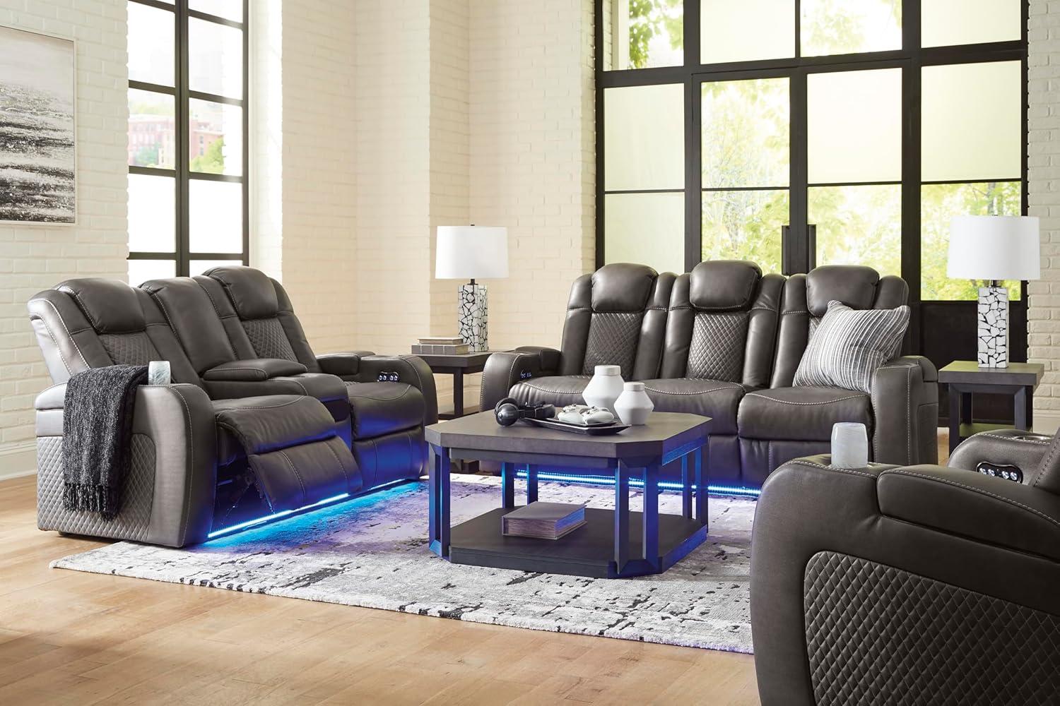 imageSignature Design by Ashley NextGen DuraPella Contemporary Faux Leather Modular Wall Hugger 3Piece Power Reclining Sectional Sofa with Adjustable Headrest and USB Ports GrayDark Gray