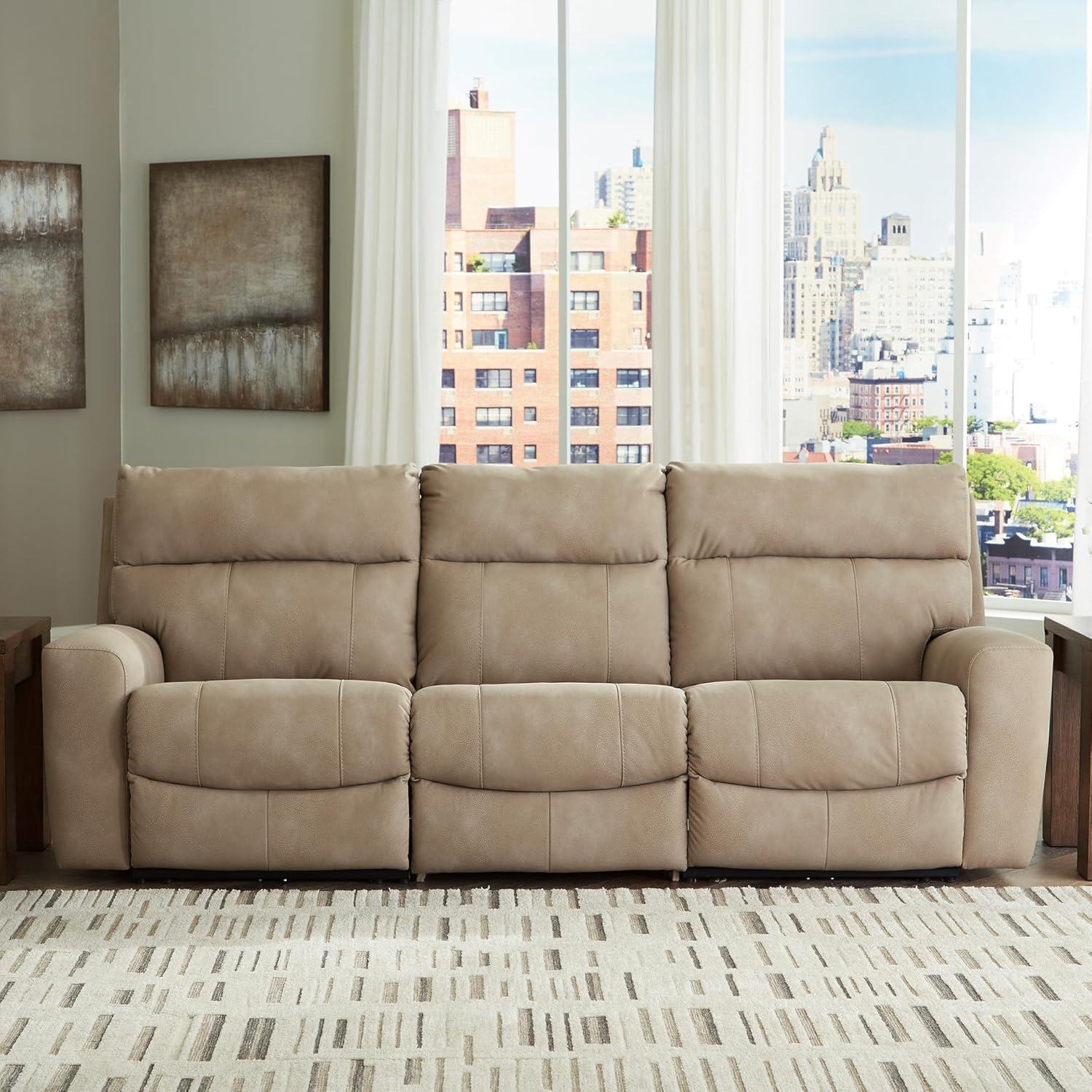 imageSignature Design by Ashley NextGen DuraPella Contemporary Faux Leather Modular Wall Hugger 3Piece Power Reclining Sectional Sofa with Adjustable Headrest and USB Ports GrayBeige