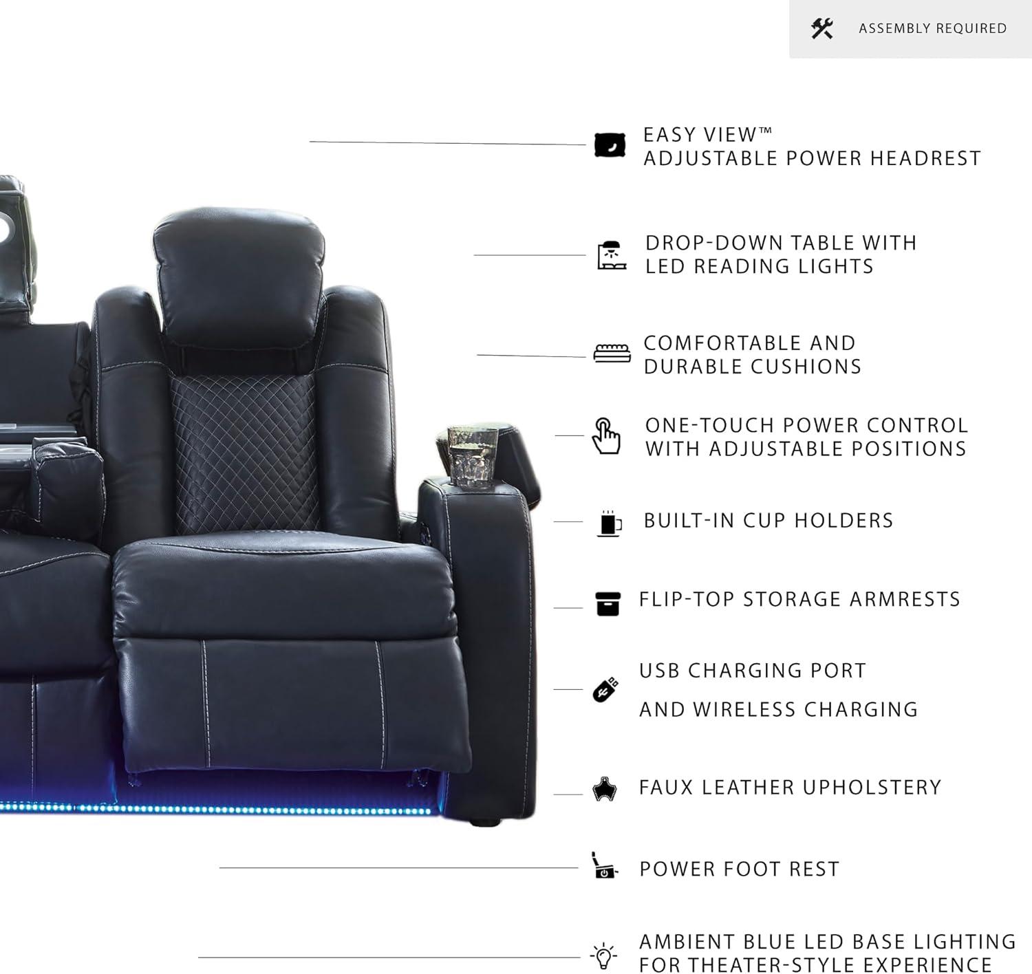 imageSignature Design by Ashley NextGen DuraPella Contemporary Faux Leather Modular Wall Hugger 3Piece Power Reclining Sectional Sofa with Adjustable Headrest and USB Ports GrayNavy
