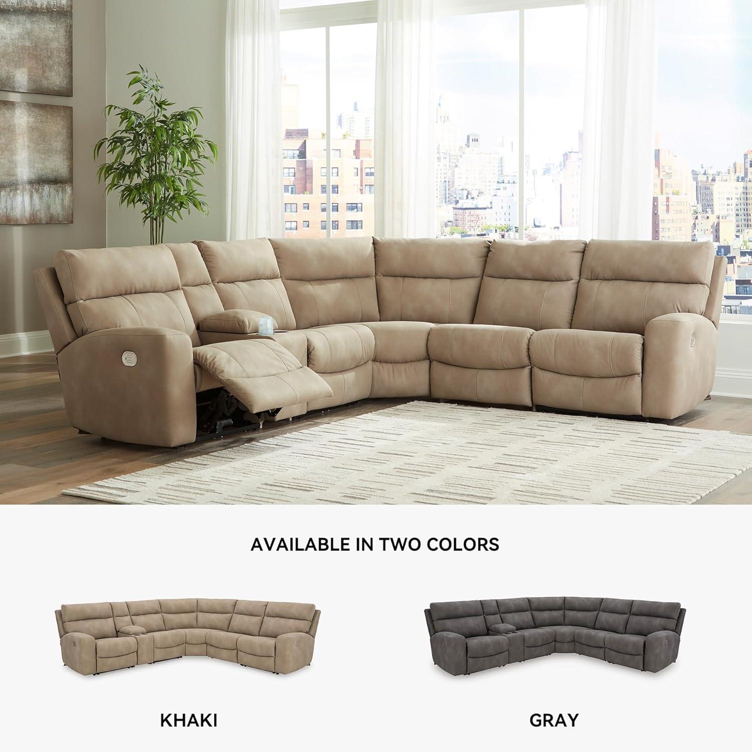 imageSignature Design by Ashley NextGen DuraPella Contemporary Faux Leather Modular Wall Hugger 3Piece Power Reclining Sectional Sofa with Adjustable Headrest and USB Ports GrayBeige