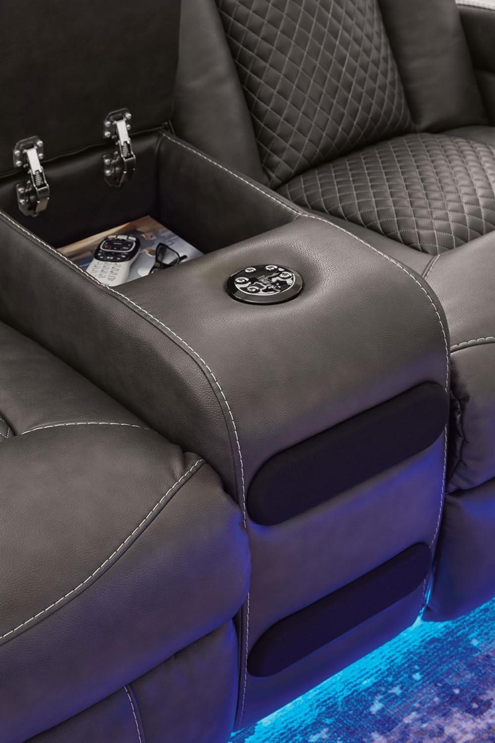 imageSignature Design by Ashley NextGen DuraPella Contemporary Faux Leather Modular Wall Hugger 3Piece Power Reclining Sectional Sofa with Adjustable Headrest and USB Ports GrayDark Gray