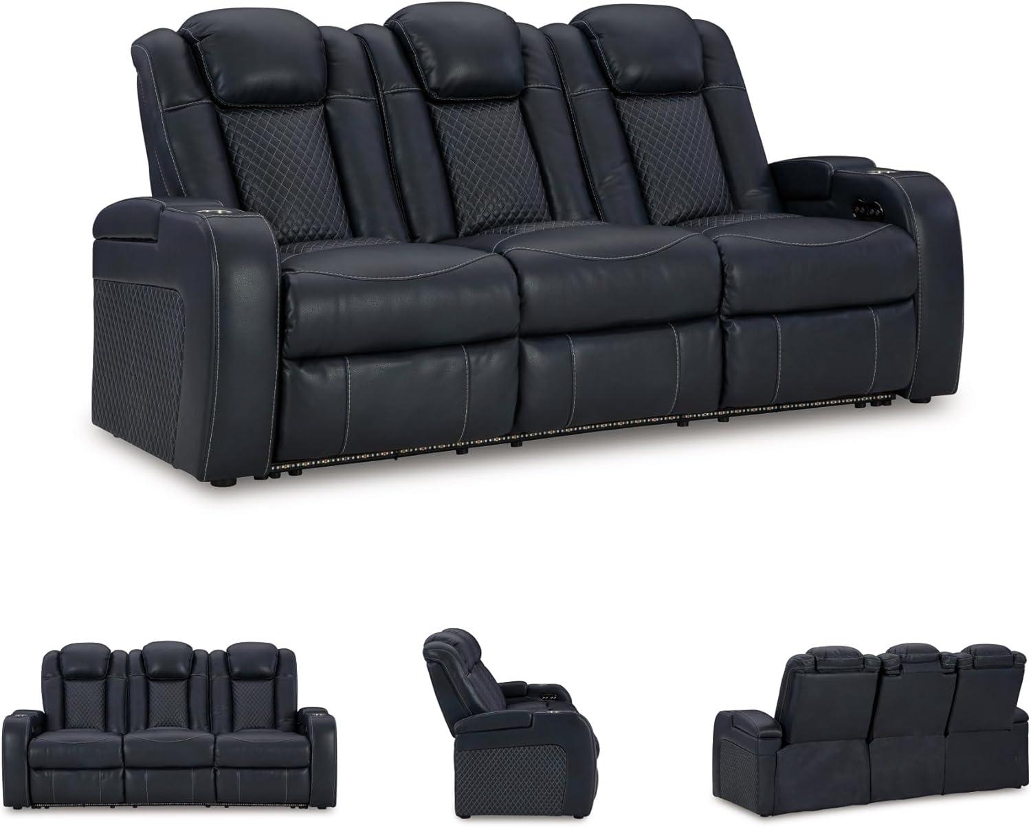 imageSignature Design by Ashley NextGen DuraPella Contemporary Faux Leather Modular Wall Hugger 3Piece Power Reclining Sectional Sofa with Adjustable Headrest and USB Ports GrayNavy