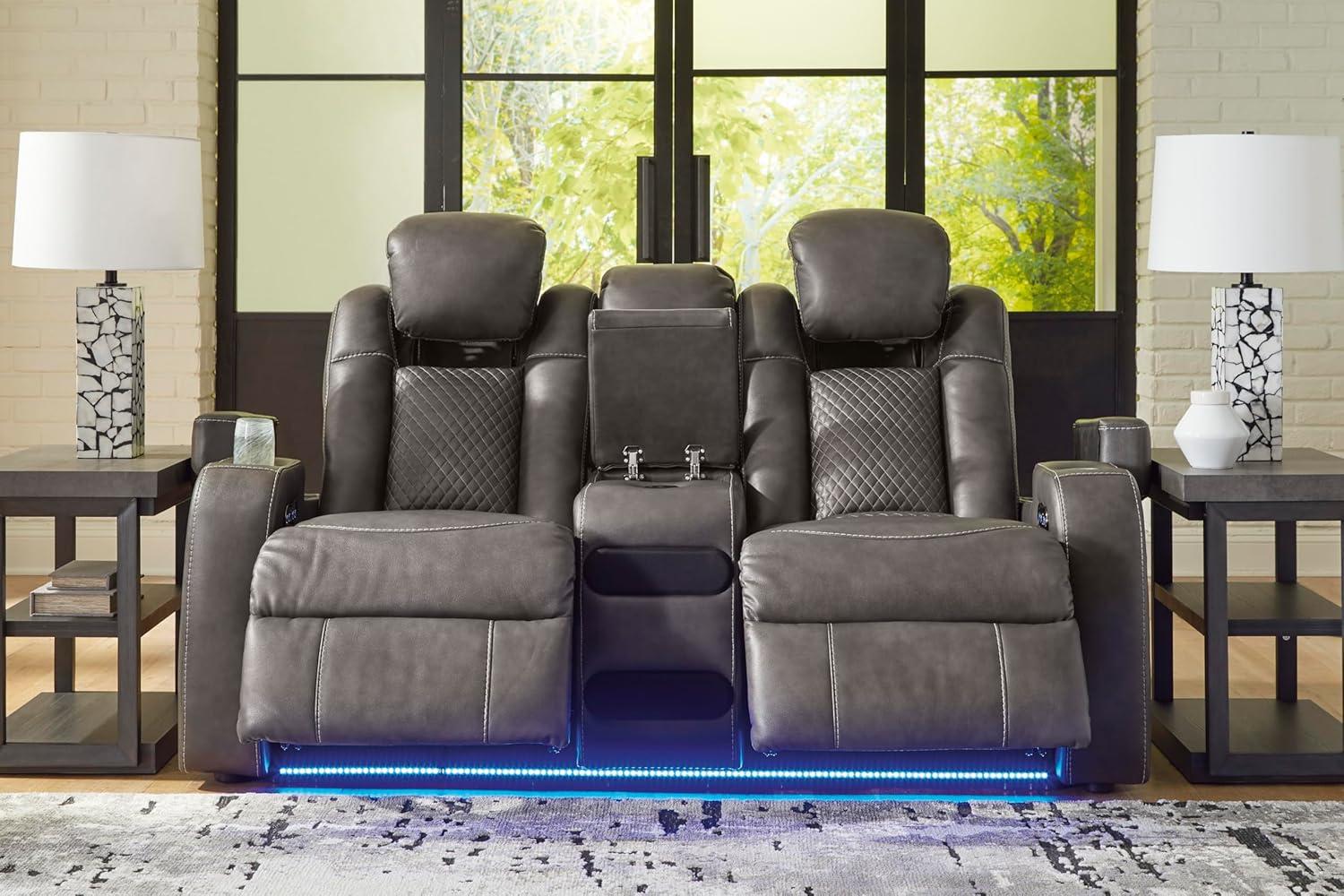 imageSignature Design by Ashley NextGen DuraPella Contemporary Faux Leather Modular Wall Hugger 3Piece Power Reclining Sectional Sofa with Adjustable Headrest and USB Ports GrayDark Gray