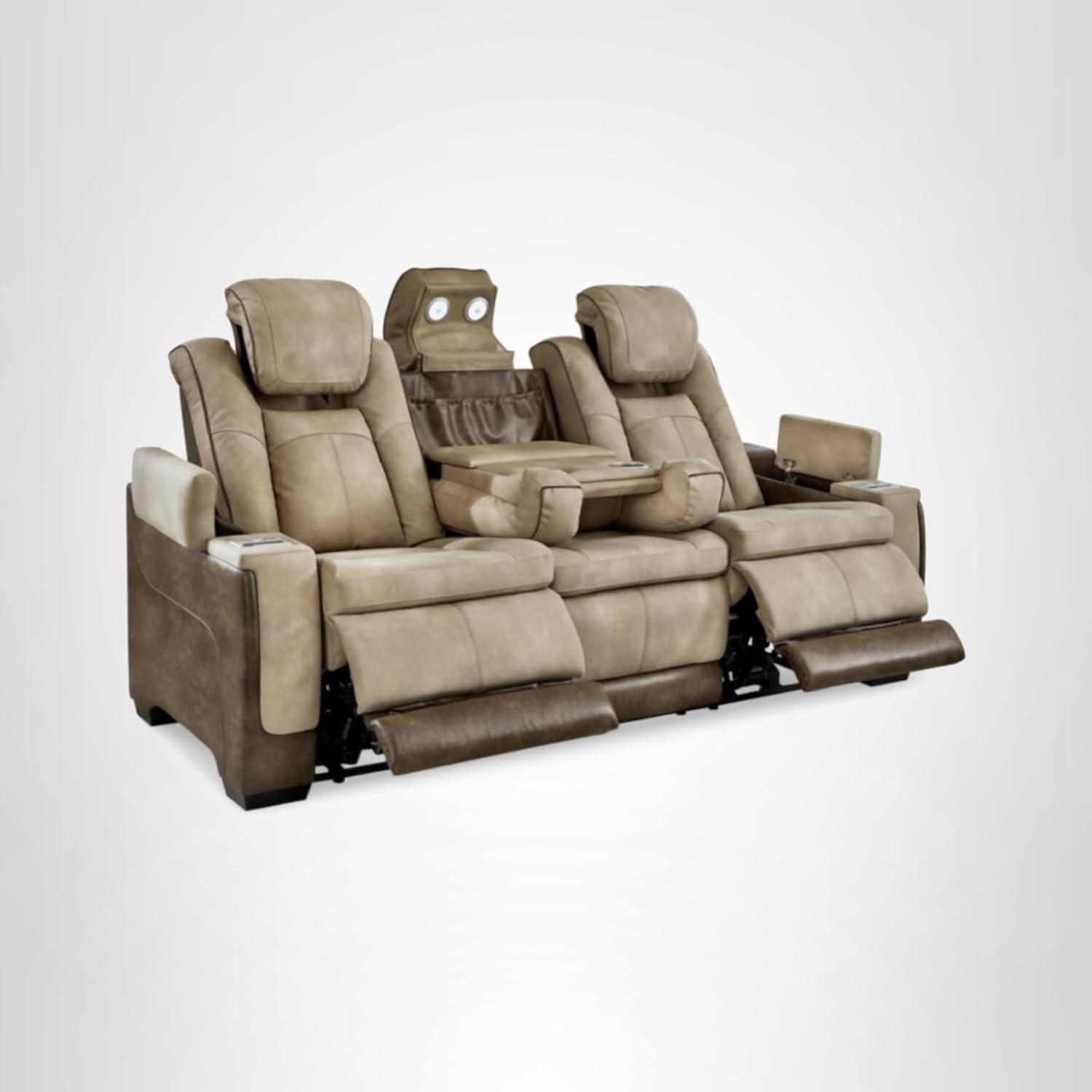 imageSignature Design by Ashley NextGen DuraPella Contemporary Faux Leather Modular Wall Hugger 3Piece Power Reclining Sectional Sofa with Adjustable Headrest and USB Ports GrayBeige