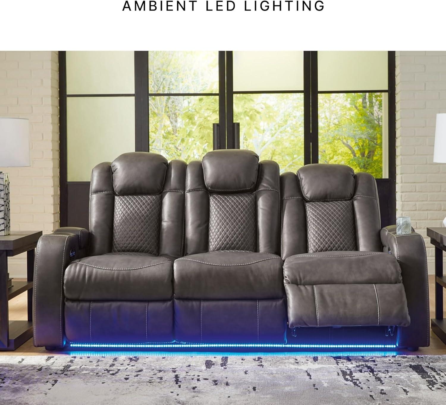 imageSignature Design by Ashley NextGen DuraPella Contemporary Faux Leather Modular Wall Hugger 3Piece Power Reclining Sectional Sofa with Adjustable Headrest and USB Ports GrayDark Gray