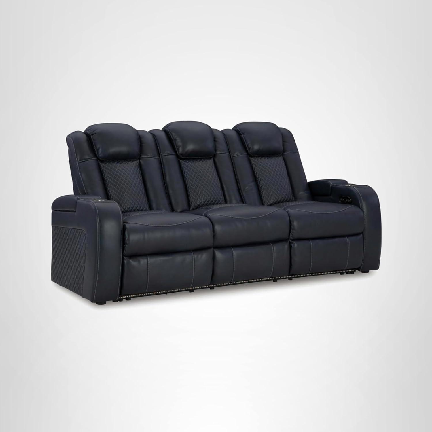 imageSignature Design by Ashley NextGen DuraPella Contemporary Faux Leather Modular Wall Hugger 3Piece Power Reclining Sectional Sofa with Adjustable Headrest and USB Ports GrayNavy