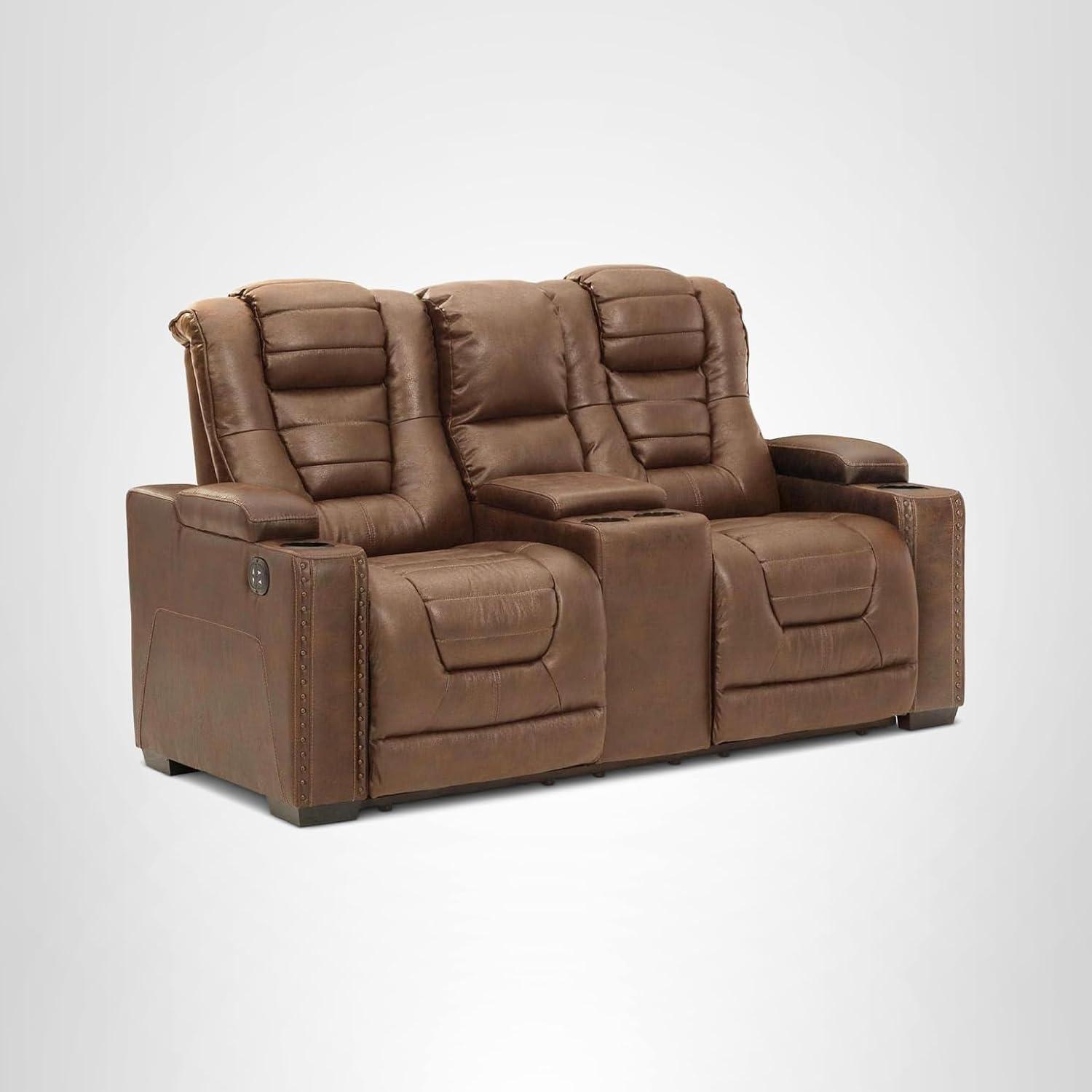 imageSignature Design by Ashley NextGen DuraPella Contemporary Faux Leather Modular Wall Hugger 3Piece Power Reclining Sectional Sofa with Adjustable Headrest and USB Ports GrayBrown