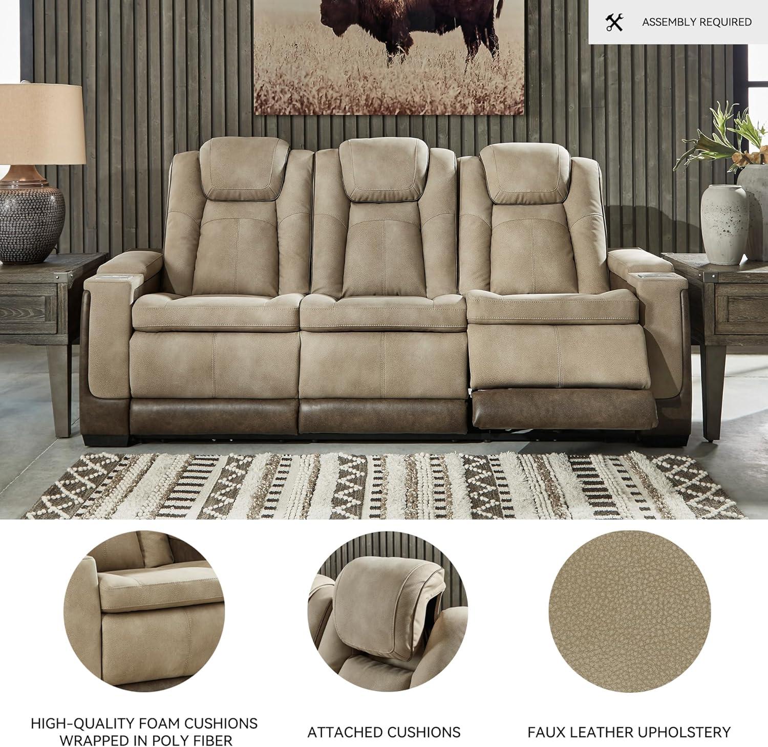 imageSignature Design by Ashley NextGen DuraPella Contemporary Faux Leather Modular Wall Hugger 3Piece Power Reclining Sectional Sofa with Adjustable Headrest and USB Ports GrayBeige