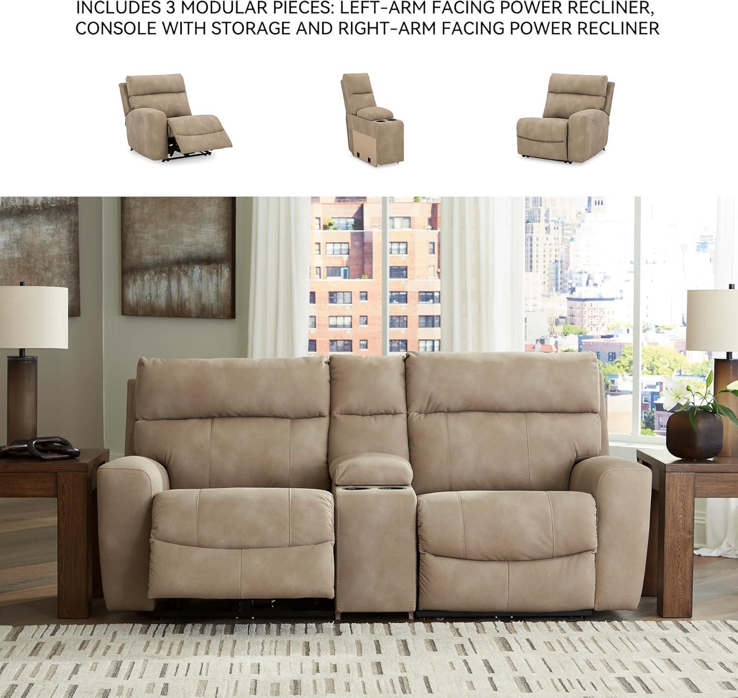 imageSignature Design by Ashley NextGen DuraPella Contemporary Faux Leather Modular Wall Hugger 3Piece Power Reclining Sectional Sofa with Adjustable Headrest and USB Ports GrayBeige