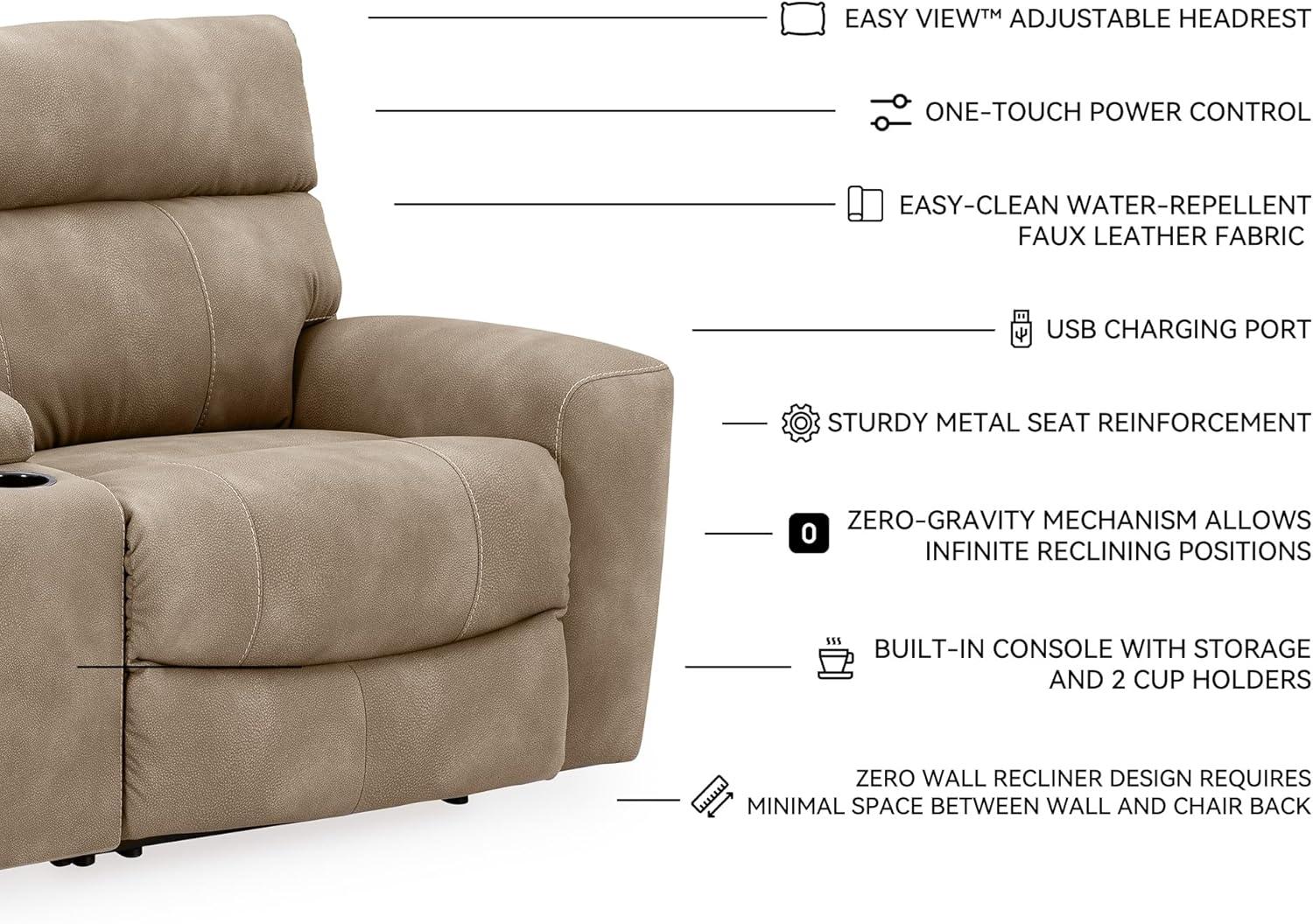 imageSignature Design by Ashley NextGen DuraPella Contemporary Faux Leather Modular Wall Hugger 3Piece Power Reclining Sectional Sofa with Adjustable Headrest and USB Ports GrayBeige