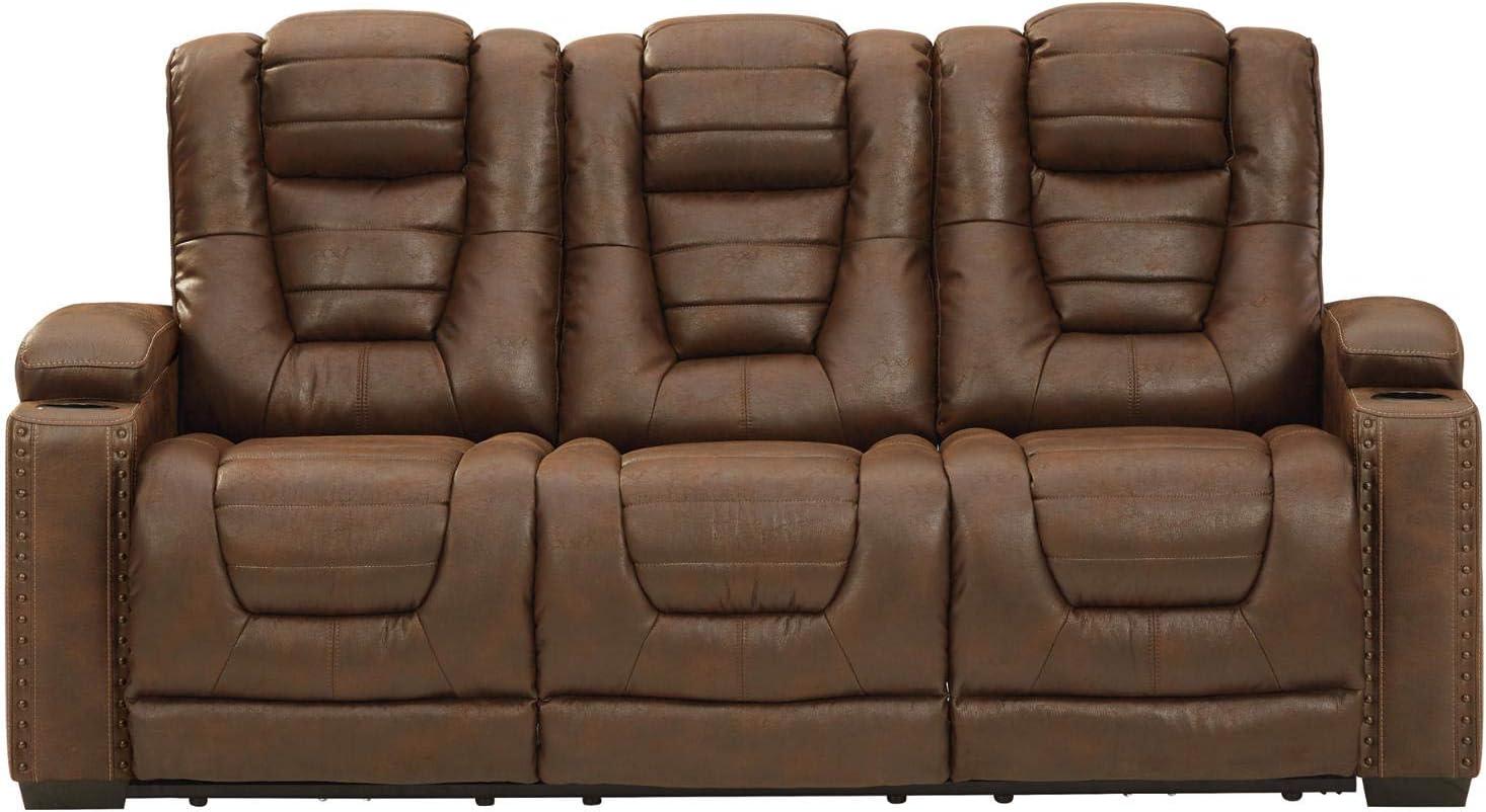 imageSignature Design by Ashley NextGen DuraPella Contemporary Faux Leather Modular Wall Hugger 3Piece Power Reclining Sectional Sofa with Adjustable Headrest and USB Ports GrayBrown
