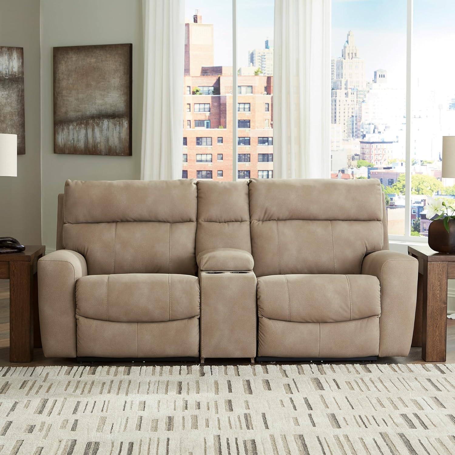 imageSignature Design by Ashley NextGen DuraPella Contemporary Faux Leather Modular Wall Hugger 3Piece Power Reclining Sectional Sofa with Adjustable Headrest and USB Ports GrayBeige