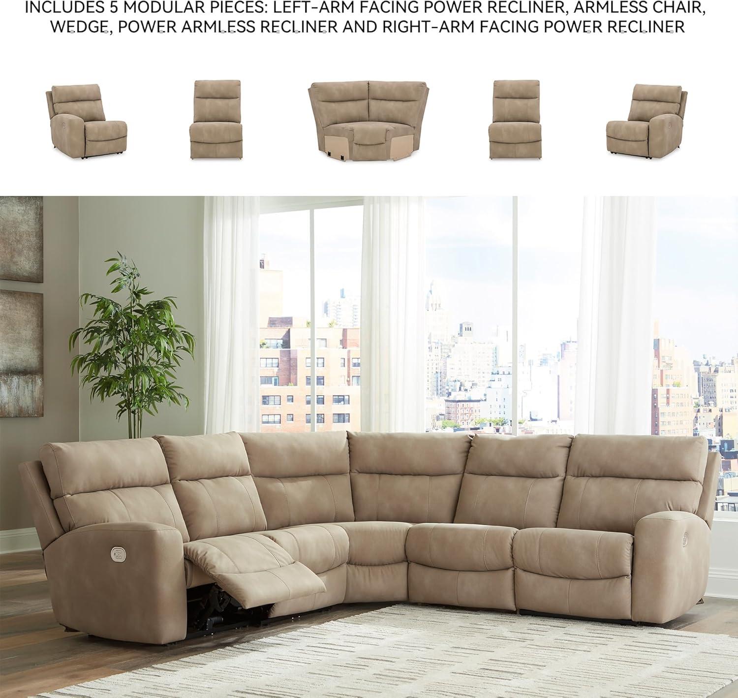 imageSignature Design by Ashley NextGen DuraPella Contemporary Faux Leather Modular Wall Hugger 3Piece Power Reclining Sectional Sofa with Adjustable Headrest and USB Ports GrayBeige