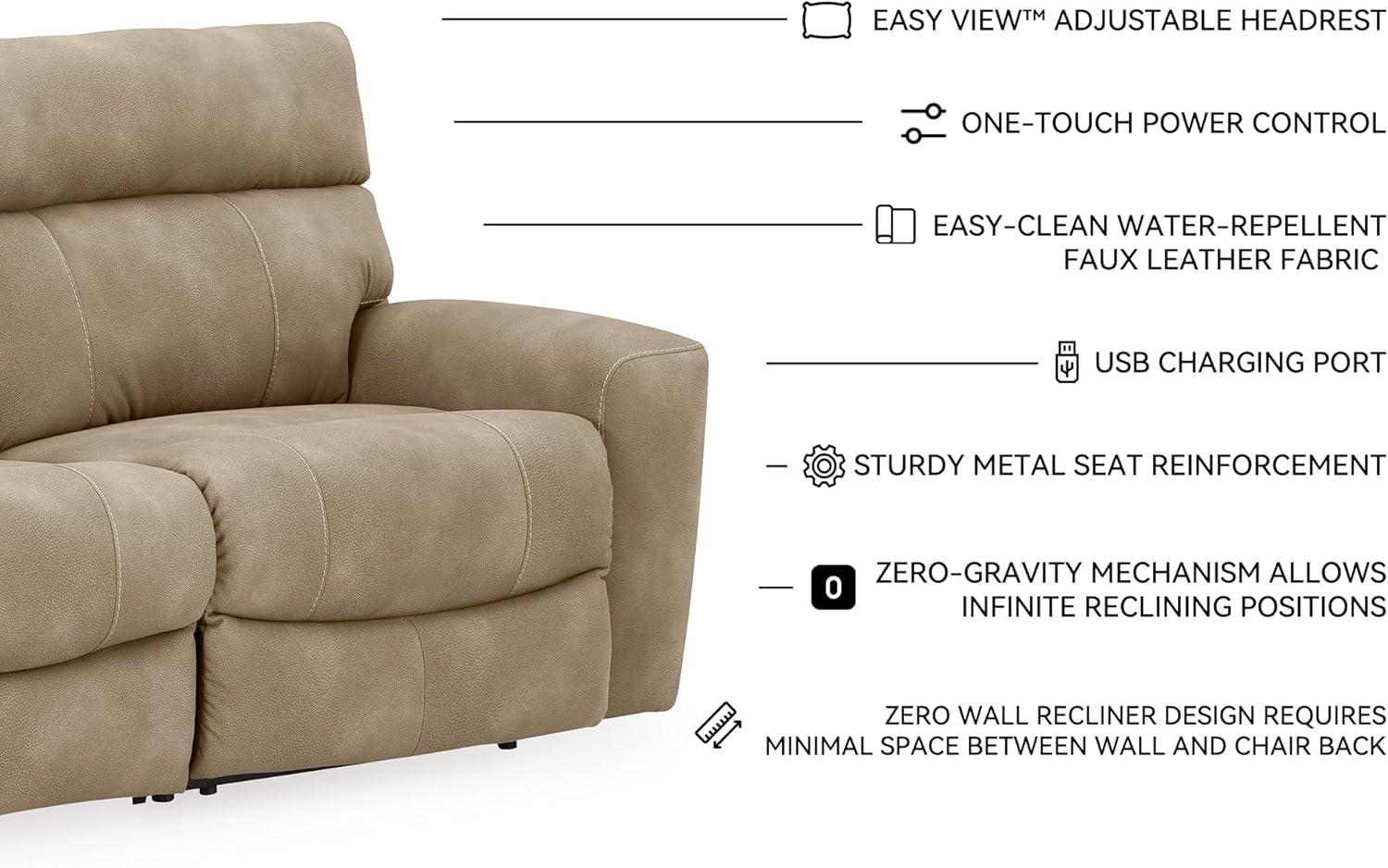 imageSignature Design by Ashley NextGen DuraPella Contemporary Faux Leather Modular Wall Hugger 3Piece Power Reclining Sectional Sofa with Adjustable Headrest and USB Ports GrayBeige