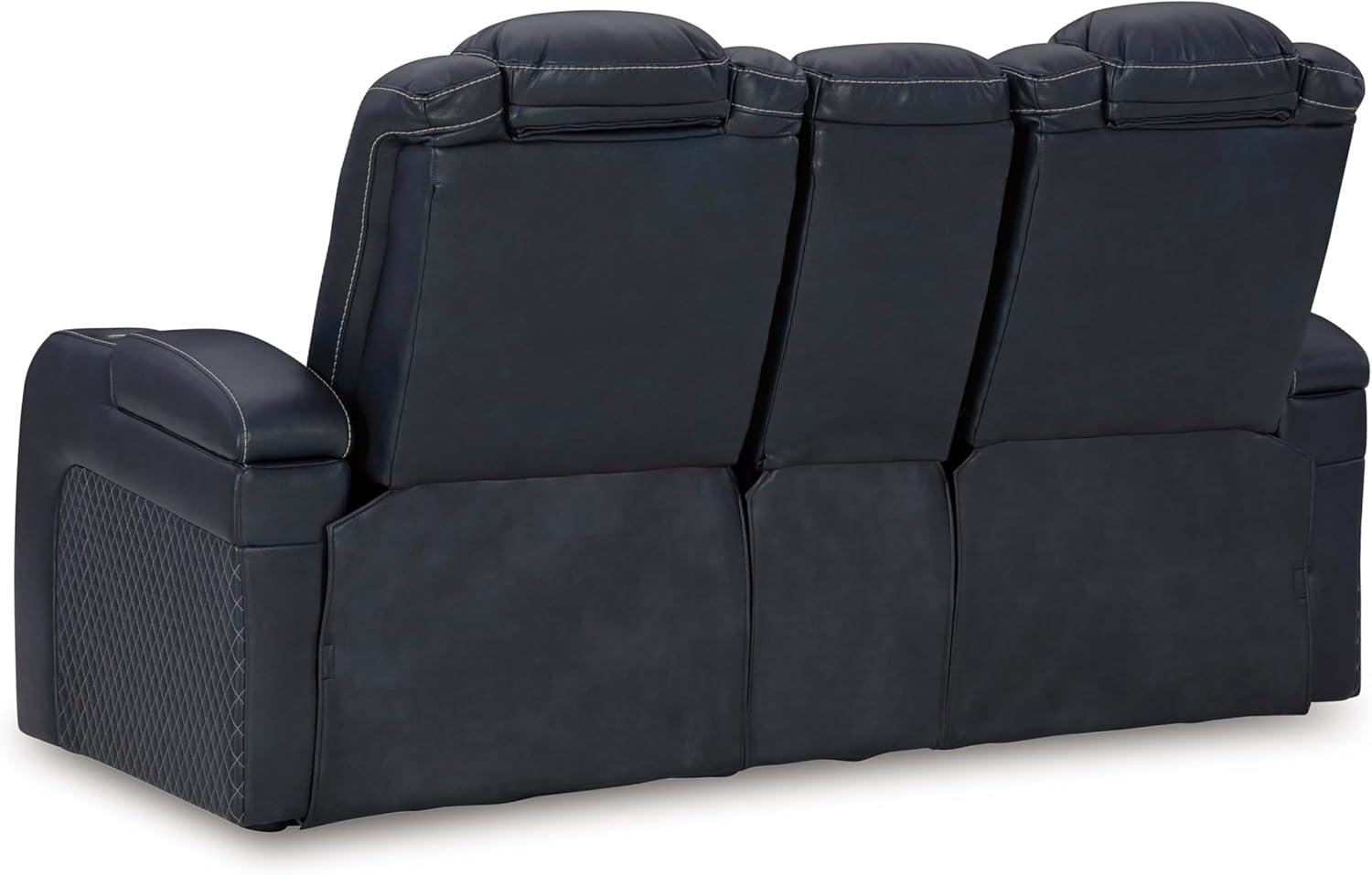 imageSignature Design by Ashley NextGen DuraPella Contemporary Faux Leather Modular Wall Hugger 3Piece Power Reclining Sectional Sofa with Adjustable Headrest and USB Ports GrayNavy