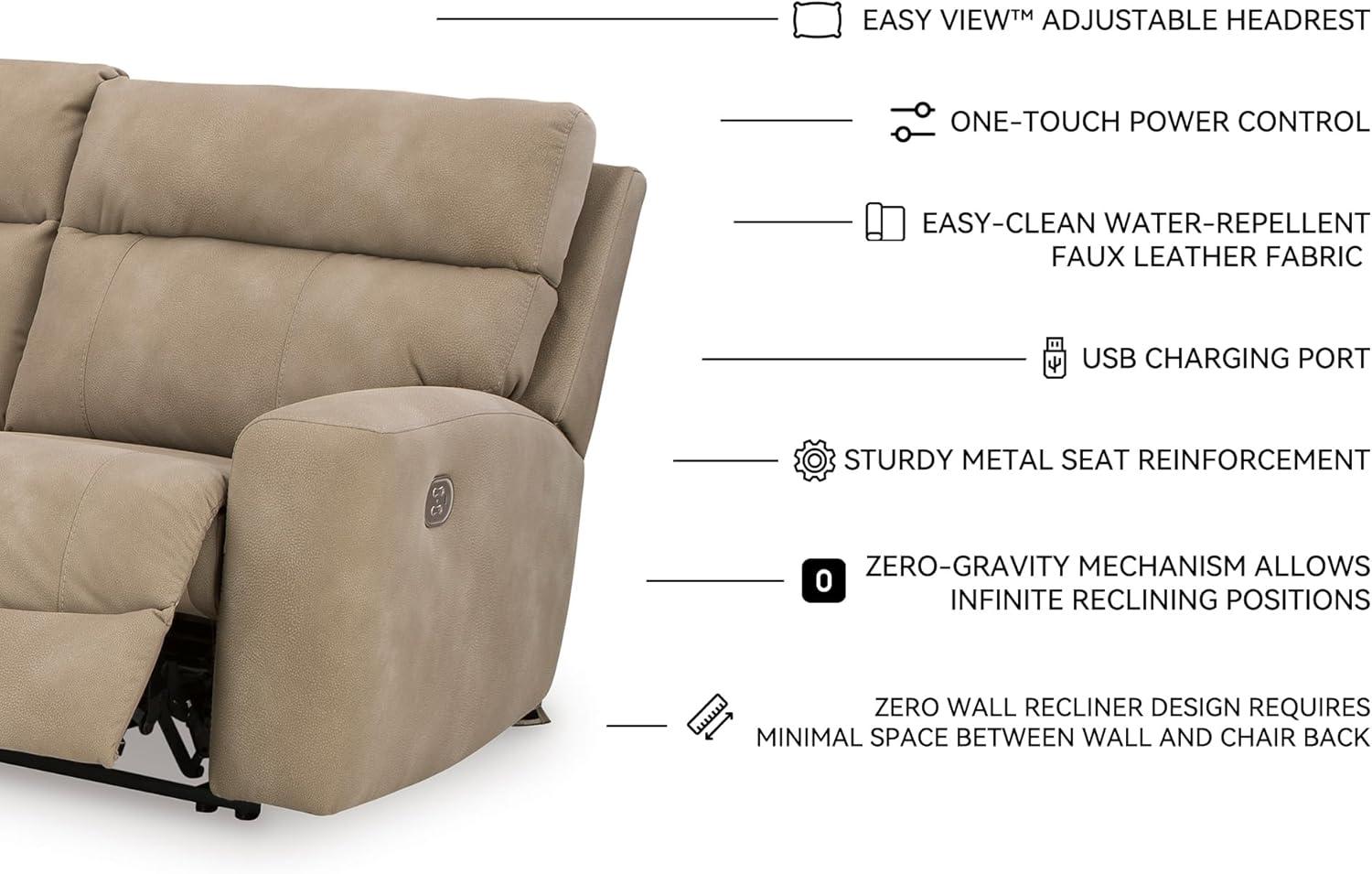 imageSignature Design by Ashley NextGen DuraPella Contemporary Faux Leather Modular Wall Hugger 3Piece Power Reclining Sectional Sofa with Adjustable Headrest and USB Ports GrayBeige