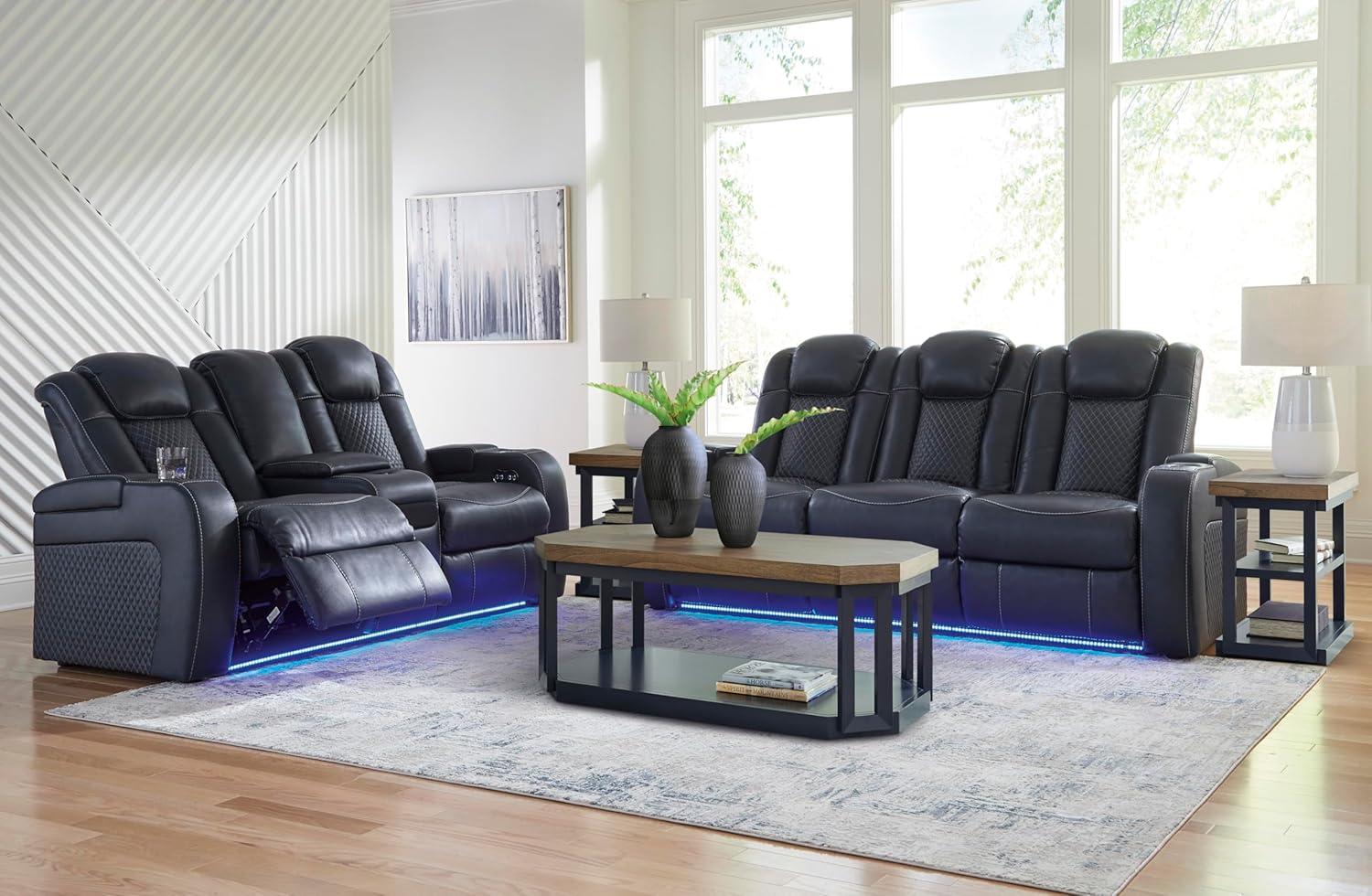 imageSignature Design by Ashley NextGen DuraPella Contemporary Faux Leather Modular Wall Hugger 3Piece Power Reclining Sectional Sofa with Adjustable Headrest and USB Ports GrayNavy