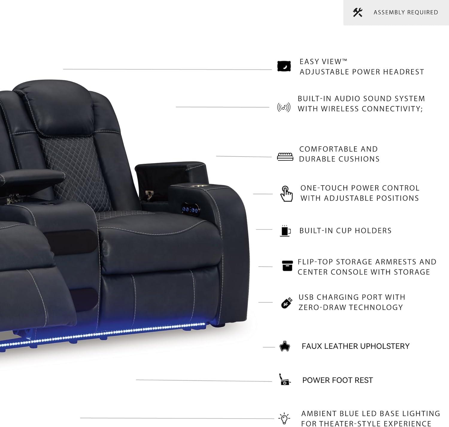 imageSignature Design by Ashley NextGen DuraPella Contemporary Faux Leather Modular Wall Hugger 3Piece Power Reclining Sectional Sofa with Adjustable Headrest and USB Ports GrayNavy