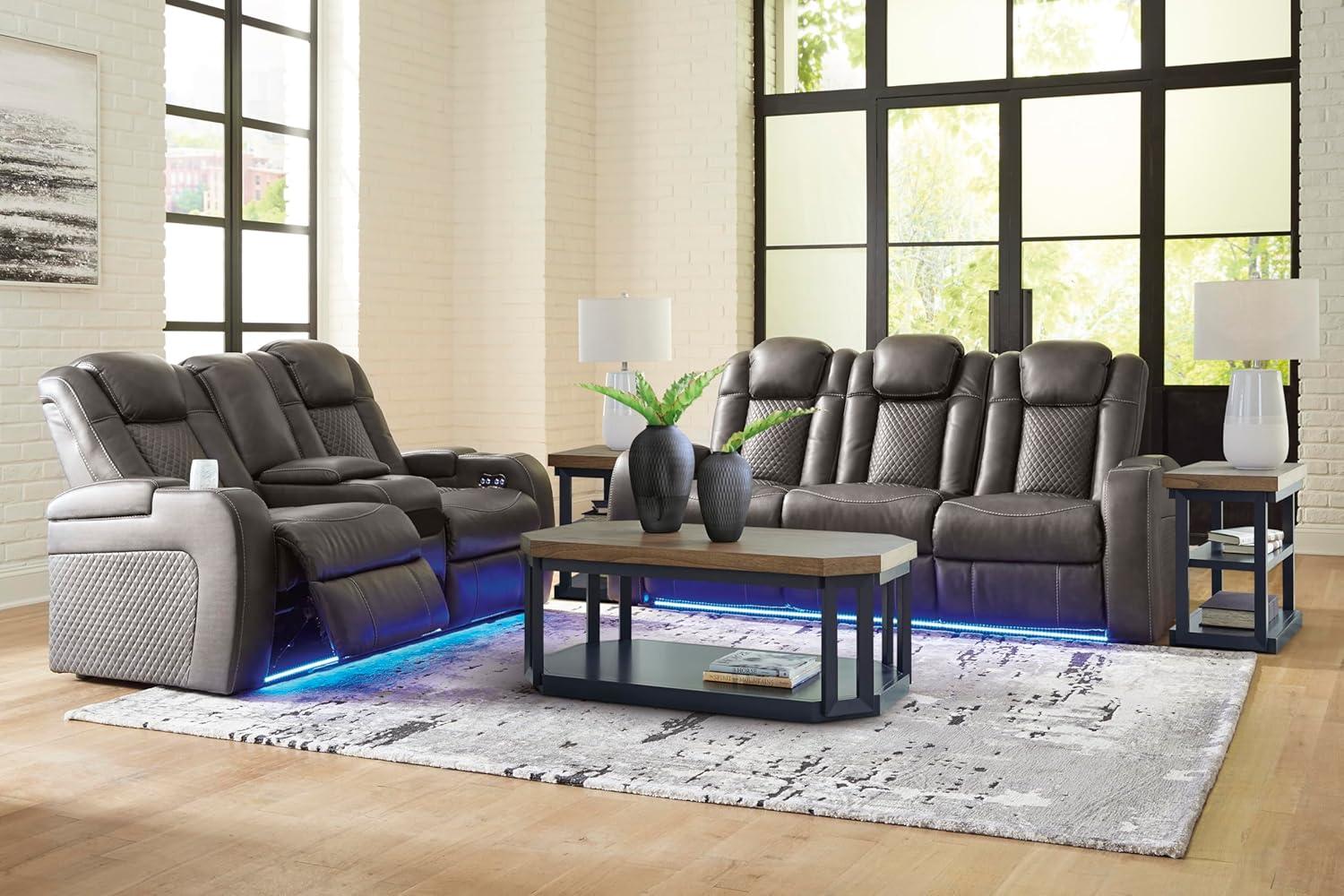 imageSignature Design by Ashley NextGen DuraPella Contemporary Faux Leather Modular Wall Hugger 3Piece Power Reclining Sectional Sofa with Adjustable Headrest and USB Ports GrayDark Gray