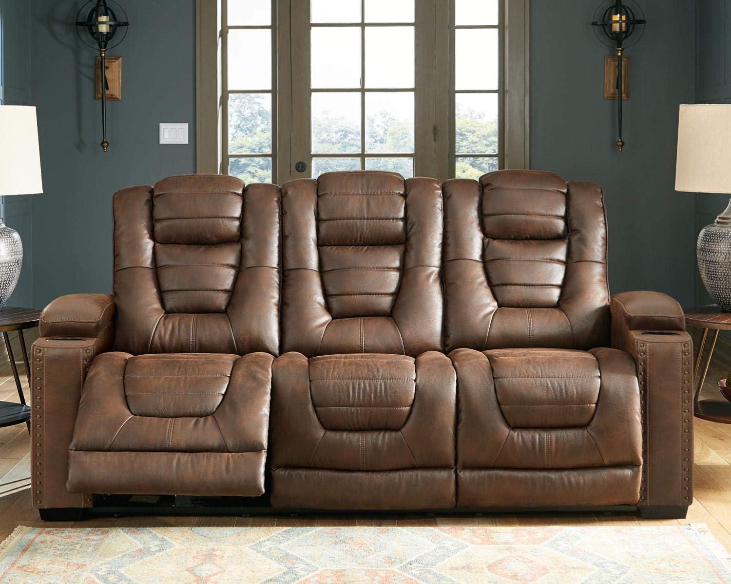 imageSignature Design by Ashley NextGen DuraPella Contemporary Faux Leather Modular Wall Hugger 3Piece Power Reclining Sectional Sofa with Adjustable Headrest and USB Ports GrayBrown