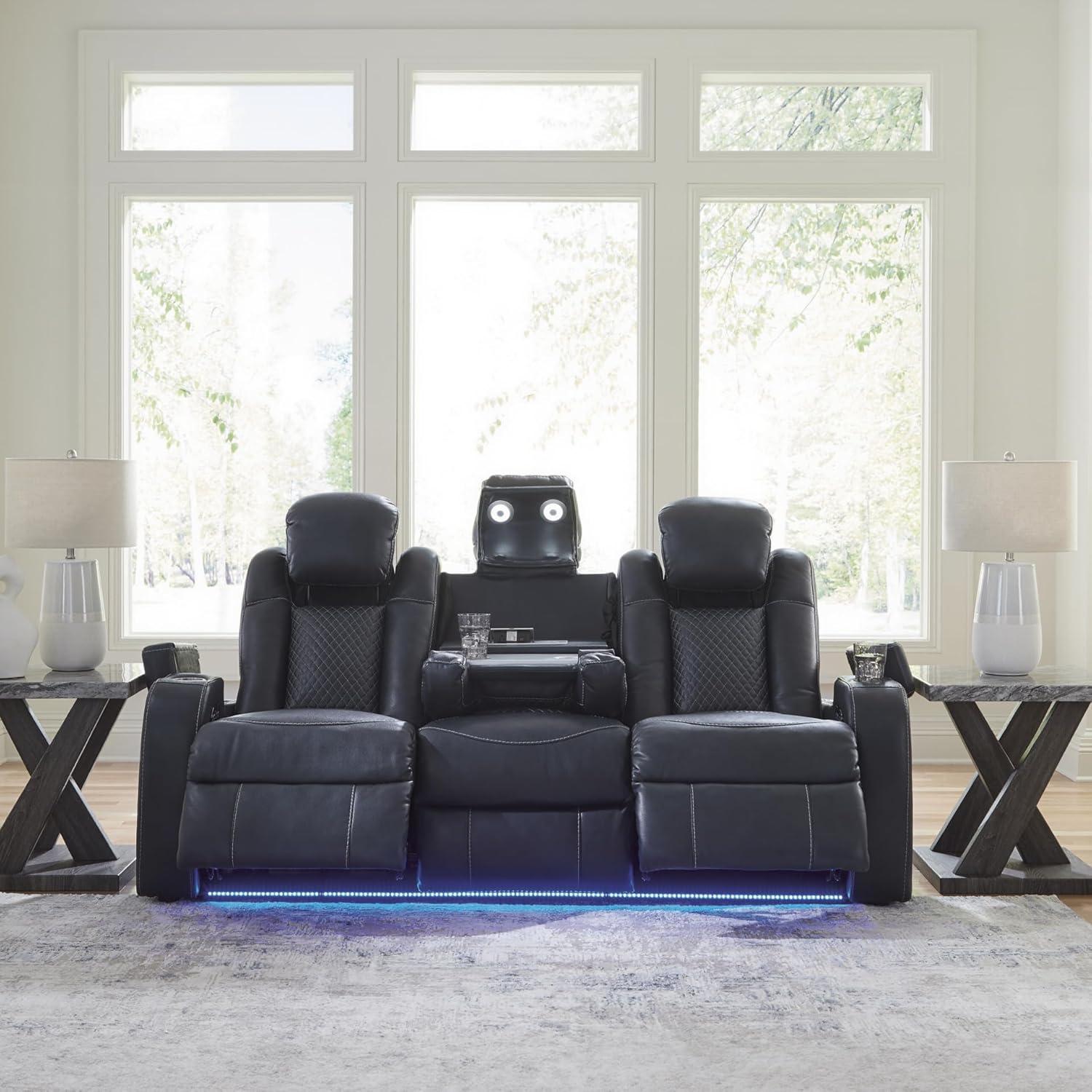 imageSignature Design by Ashley NextGen DuraPella Contemporary Faux Leather Modular Wall Hugger 3Piece Power Reclining Sectional Sofa with Adjustable Headrest and USB Ports GrayNavy