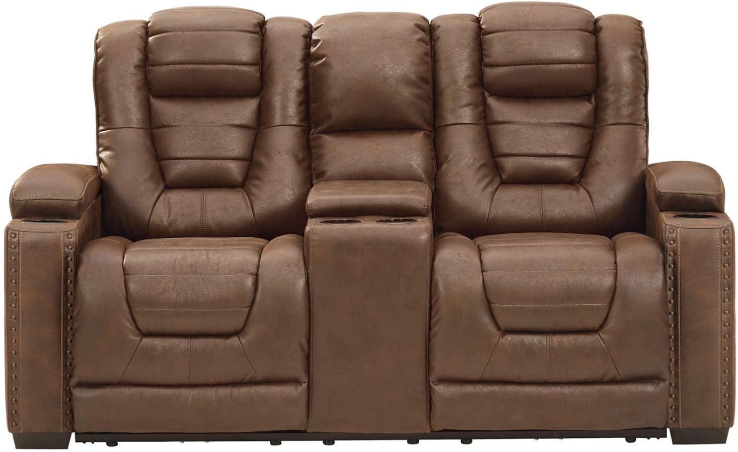 imageSignature Design by Ashley NextGen DuraPella Contemporary Faux Leather Modular Wall Hugger 3Piece Power Reclining Sectional Sofa with Adjustable Headrest and USB Ports GrayBrown