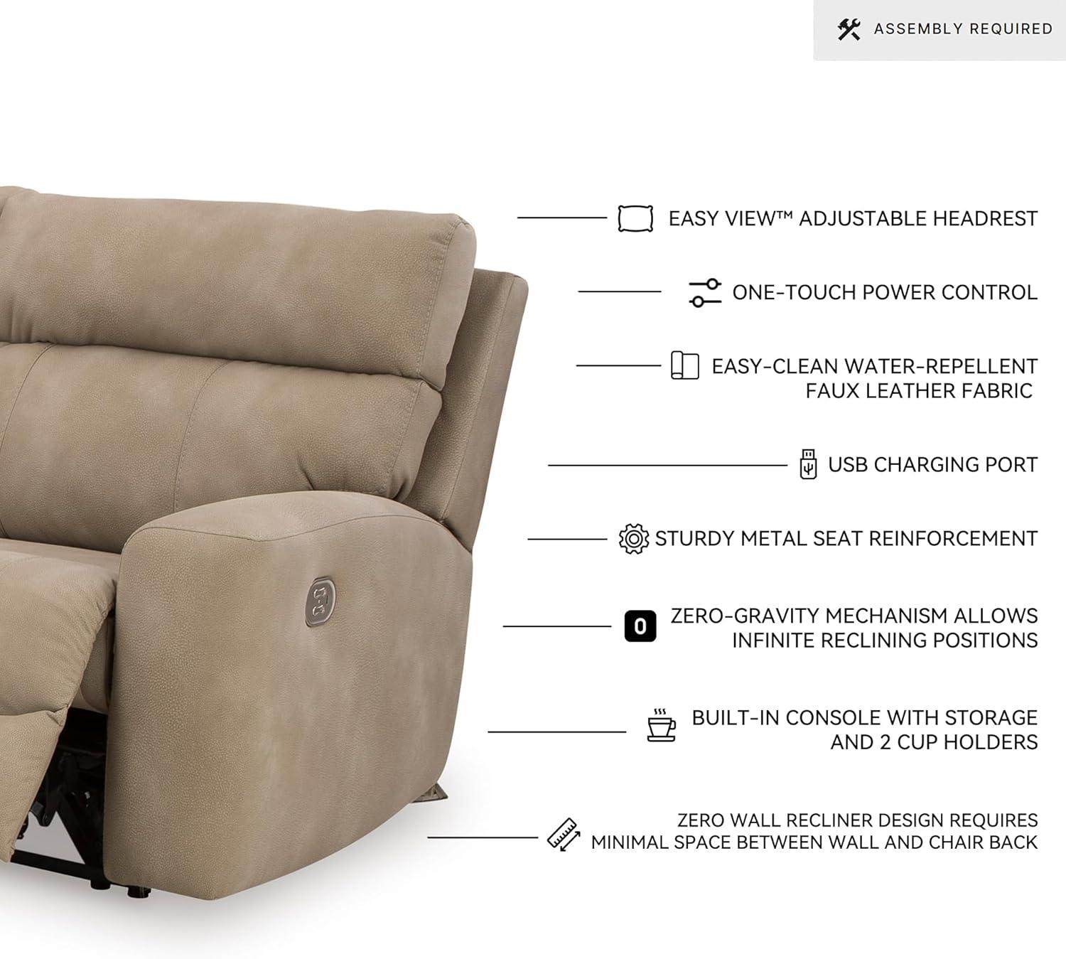 imageSignature Design by Ashley NextGen DuraPella Contemporary Faux Leather Modular Wall Hugger 3Piece Power Reclining Sectional Sofa with Adjustable Headrest and USB Ports GrayBeige