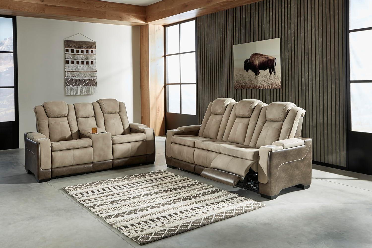 imageSignature Design by Ashley NextGen DuraPella Contemporary Faux Leather Modular Wall Hugger 3Piece Power Reclining Sectional Sofa with Adjustable Headrest and USB Ports GrayBeige