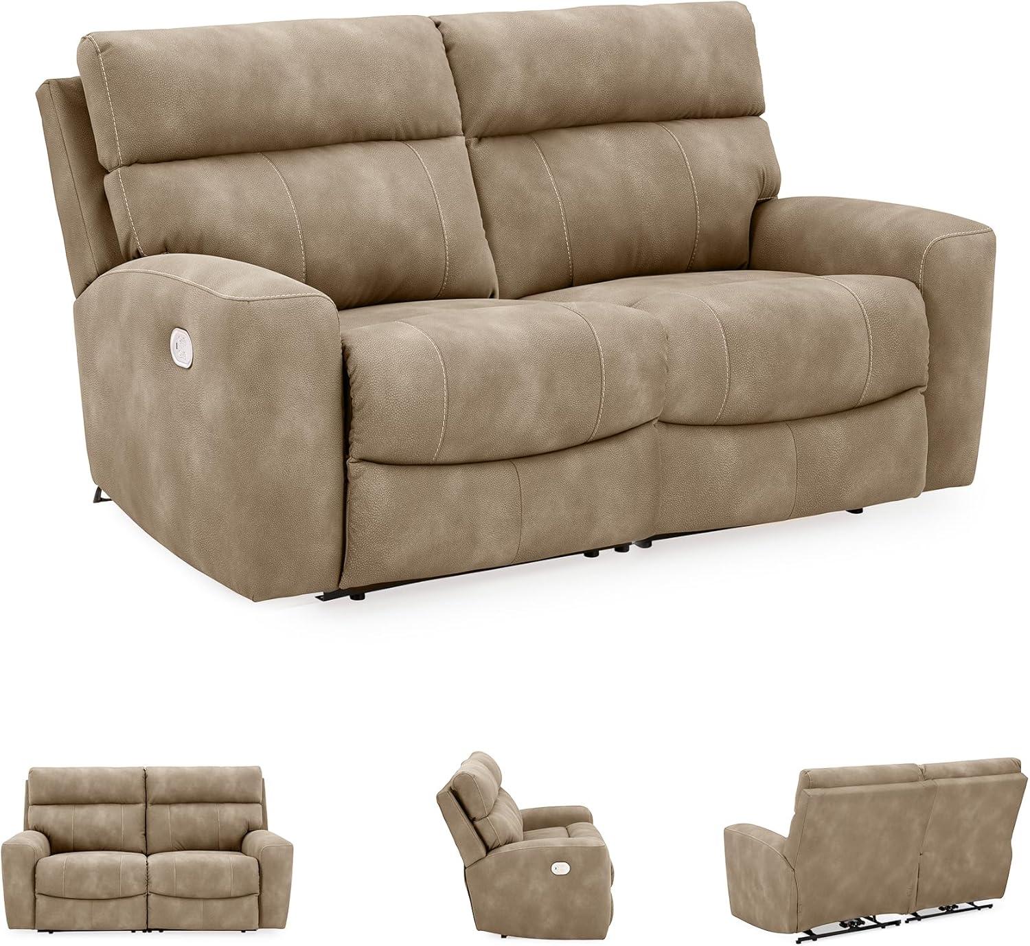 imageSignature Design by Ashley NextGen DuraPella Contemporary Faux Leather Modular Wall Hugger 3Piece Power Reclining Sectional Sofa with Adjustable Headrest and USB Ports GrayBeige