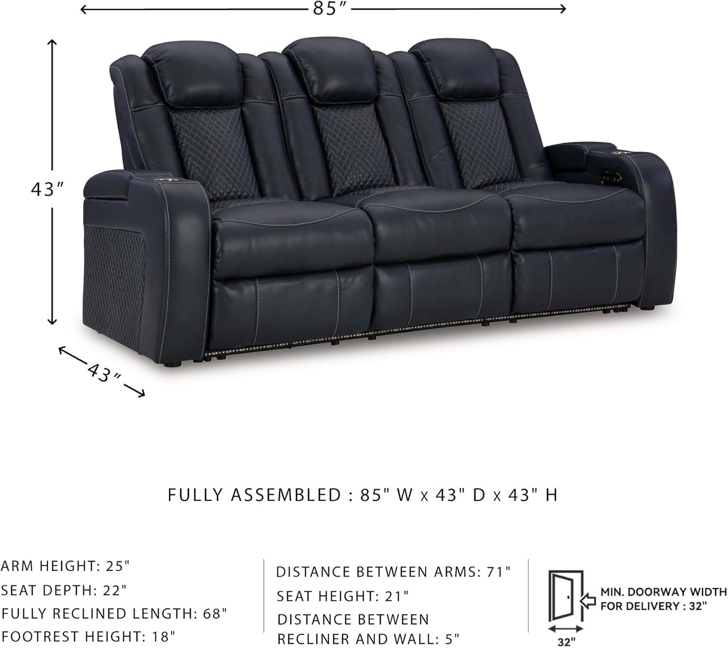 imageSignature Design by Ashley NextGen DuraPella Contemporary Faux Leather Modular Wall Hugger 3Piece Power Reclining Sectional Sofa with Adjustable Headrest and USB Ports GrayNavy