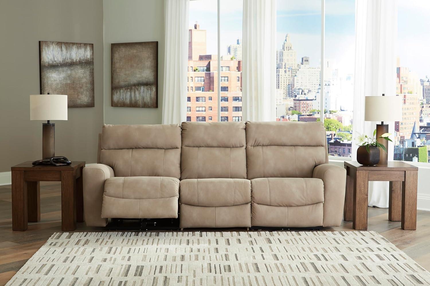 imageSignature Design by Ashley NextGen DuraPella Contemporary Faux Leather Modular Wall Hugger 3Piece Power Reclining Sectional Sofa with Adjustable Headrest and USB Ports GrayBeige