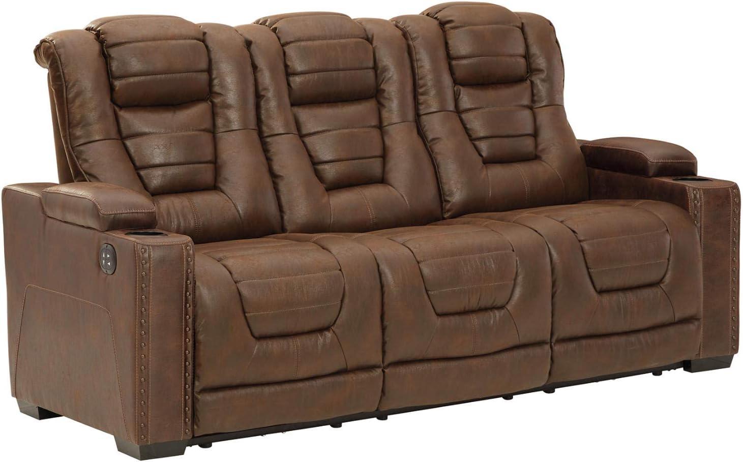 imageSignature Design by Ashley NextGen DuraPella Contemporary Faux Leather Modular Wall Hugger 3Piece Power Reclining Sectional Sofa with Adjustable Headrest and USB Ports GrayBrown