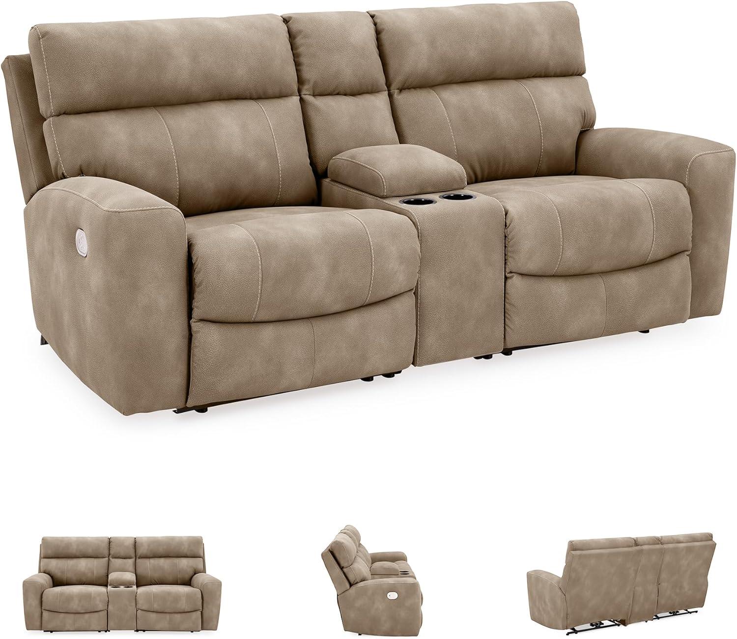 imageSignature Design by Ashley NextGen DuraPella Contemporary Faux Leather Modular Wall Hugger 3Piece Power Reclining Sectional Sofa with Adjustable Headrest and USB Ports GrayBeige