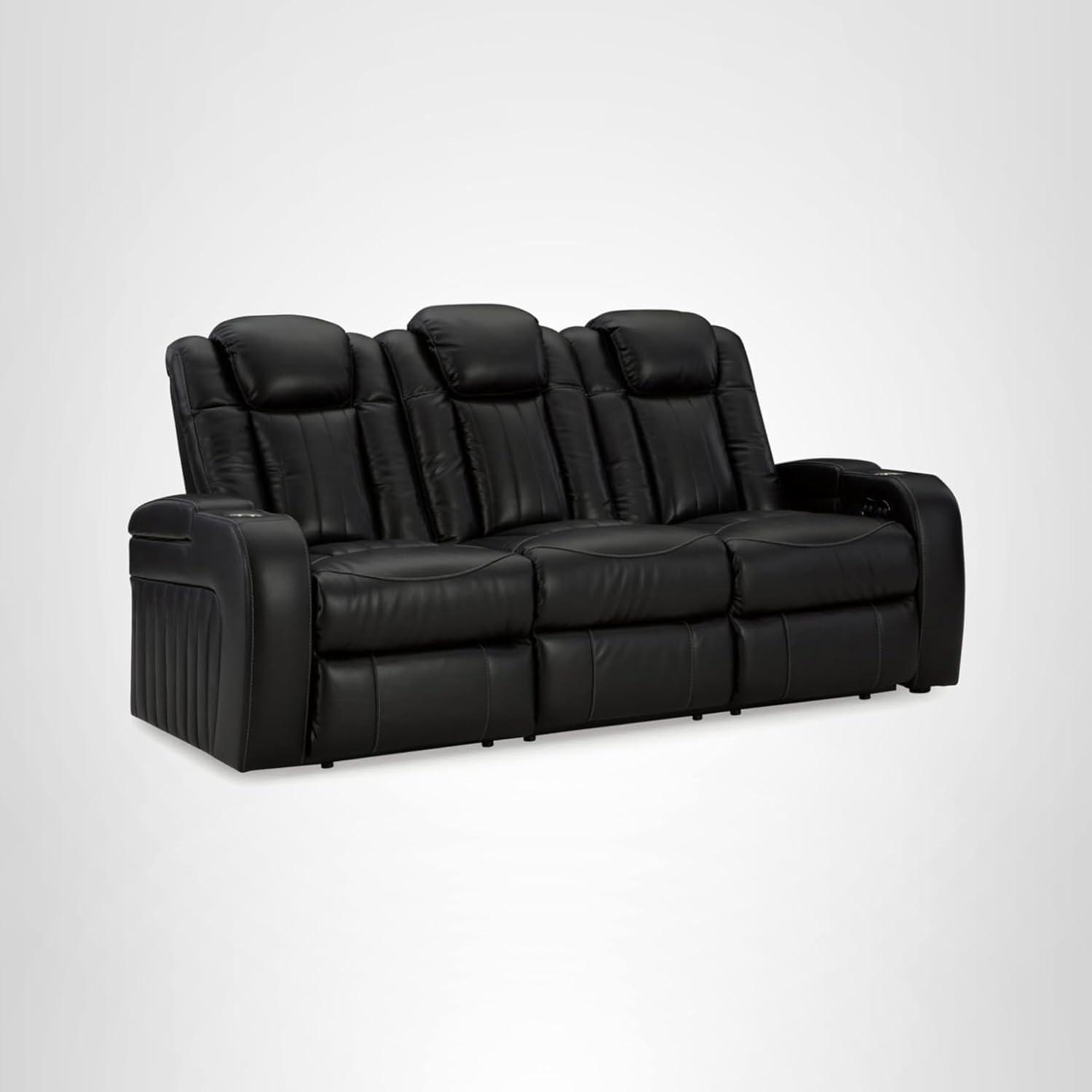 imageSignature Design by Ashley NextGen DuraPella Contemporary Faux Leather Modular Wall Hugger 3Piece Power Reclining Sectional Sofa with Adjustable Headrest and USB Ports GrayBlack
