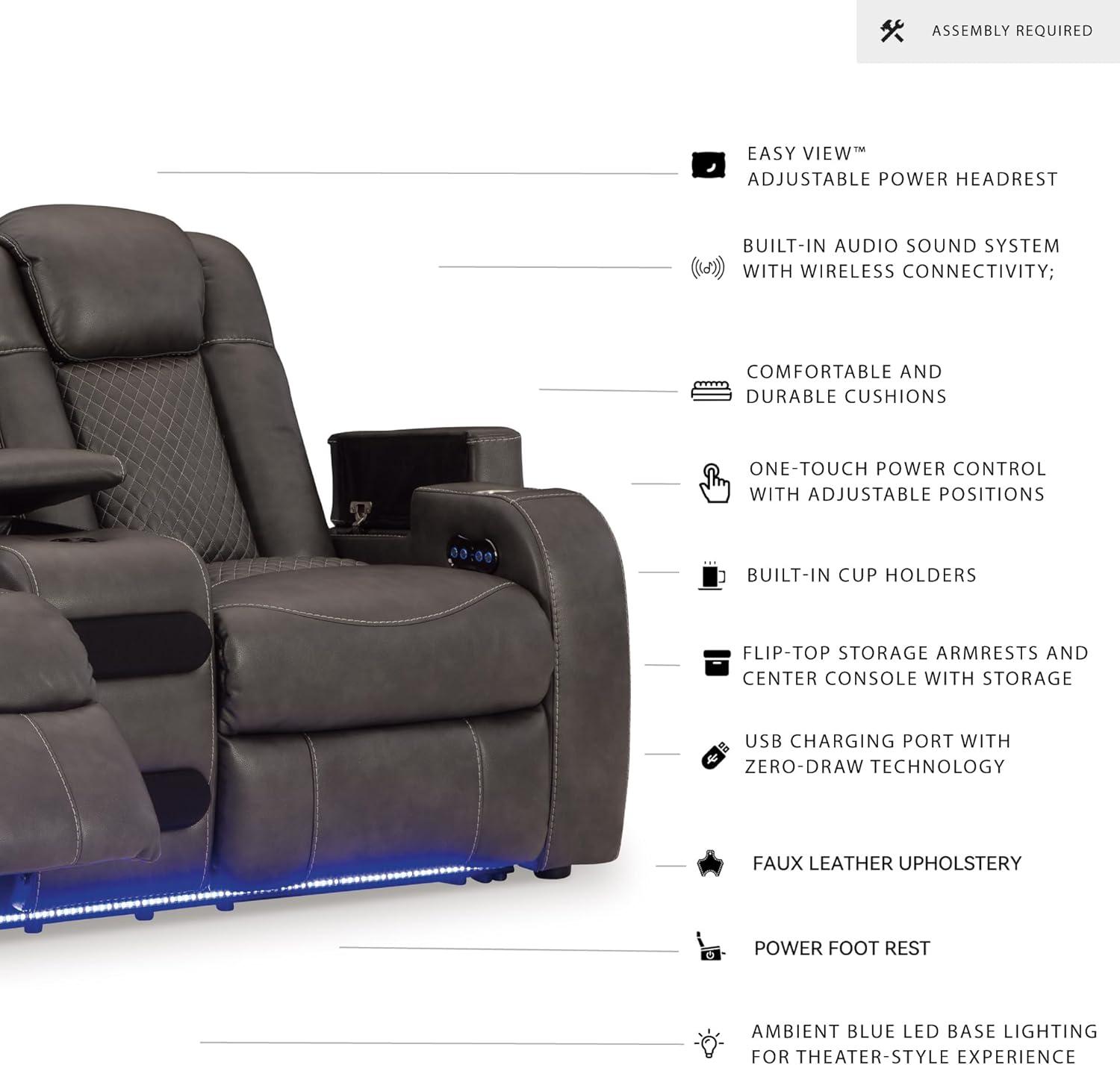 imageSignature Design by Ashley NextGen DuraPella Contemporary Faux Leather Modular Wall Hugger 3Piece Power Reclining Sectional Sofa with Adjustable Headrest and USB Ports GrayDark Gray