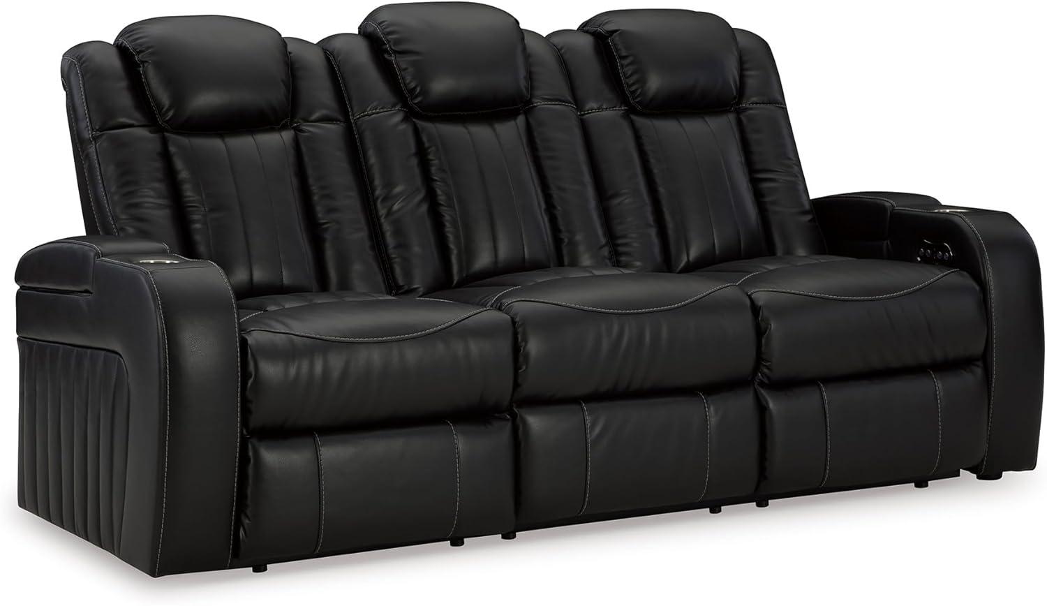 imageSignature Design by Ashley NextGen DuraPella Contemporary Faux Leather Modular Wall Hugger 3Piece Power Reclining Sectional Sofa with Adjustable Headrest and USB Ports GrayBlack