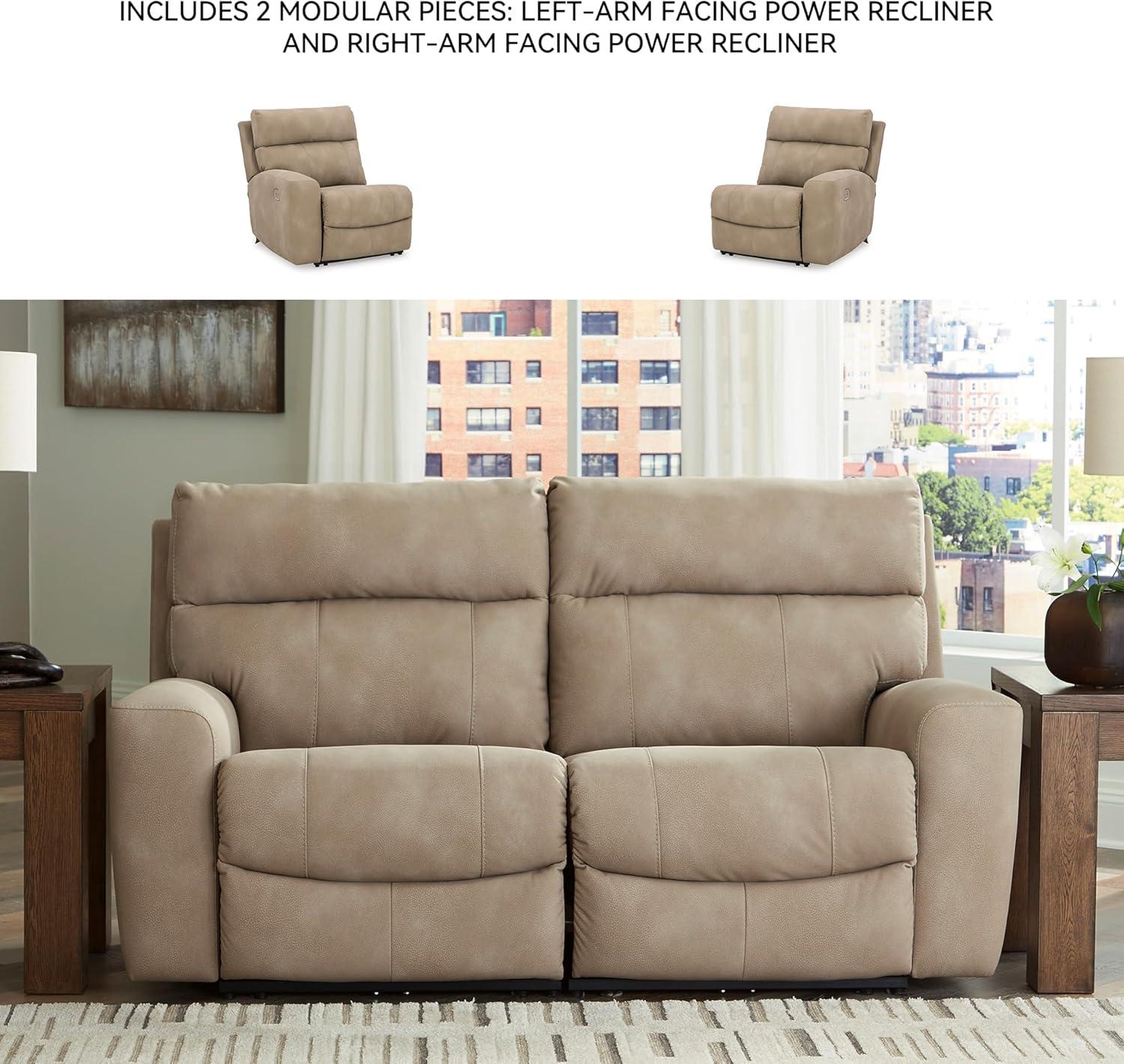 imageSignature Design by Ashley NextGen DuraPella Contemporary Faux Leather Modular Wall Hugger 3Piece Power Reclining Sectional Sofa with Adjustable Headrest and USB Ports GrayBeige