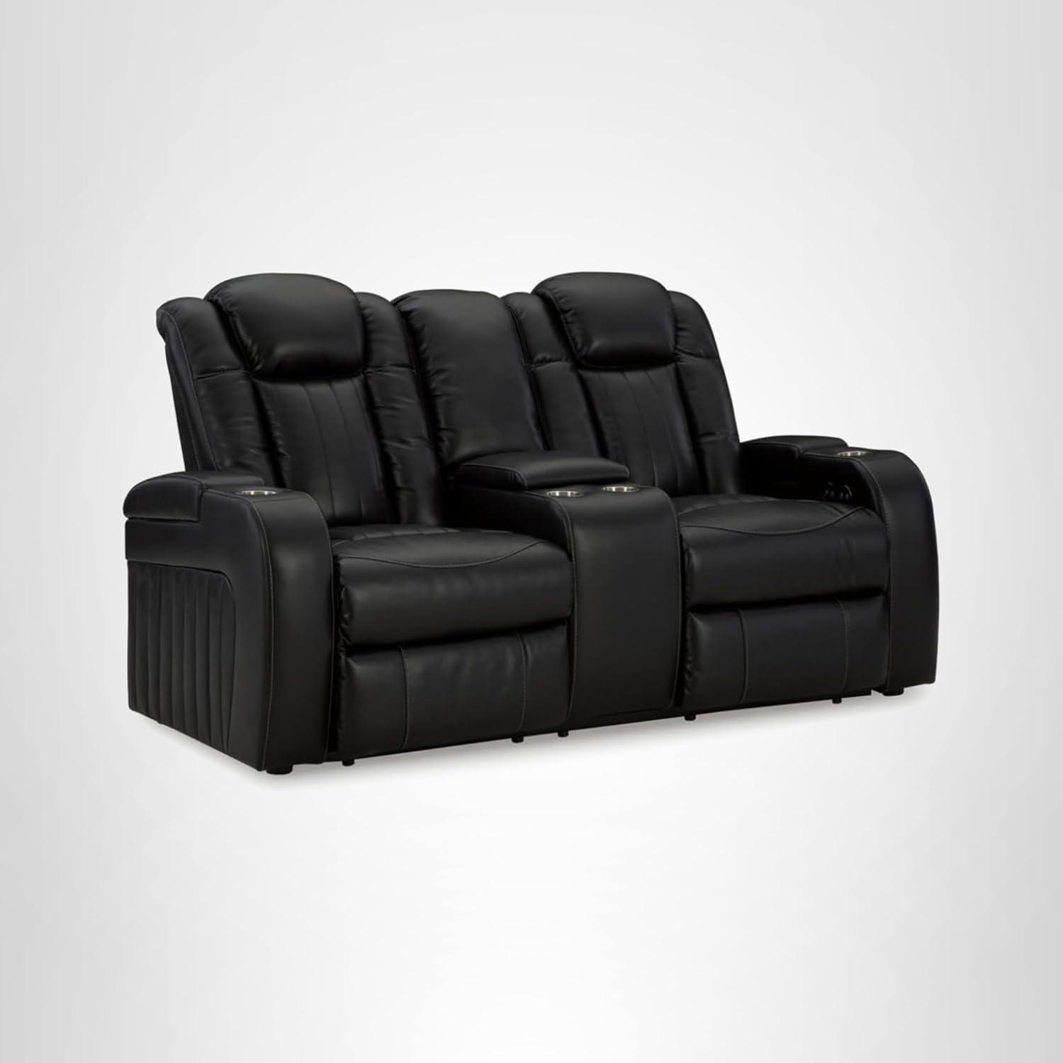 imageSignature Design by Ashley NextGen DuraPella Contemporary Faux Leather Modular Wall Hugger 3Piece Power Reclining Sectional Sofa with Adjustable Headrest and USB Ports GrayBlack