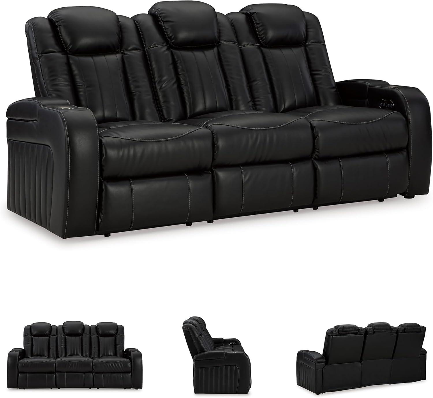 imageSignature Design by Ashley NextGen DuraPella Contemporary Faux Leather Modular Wall Hugger 3Piece Power Reclining Sectional Sofa with Adjustable Headrest and USB Ports GrayBlack