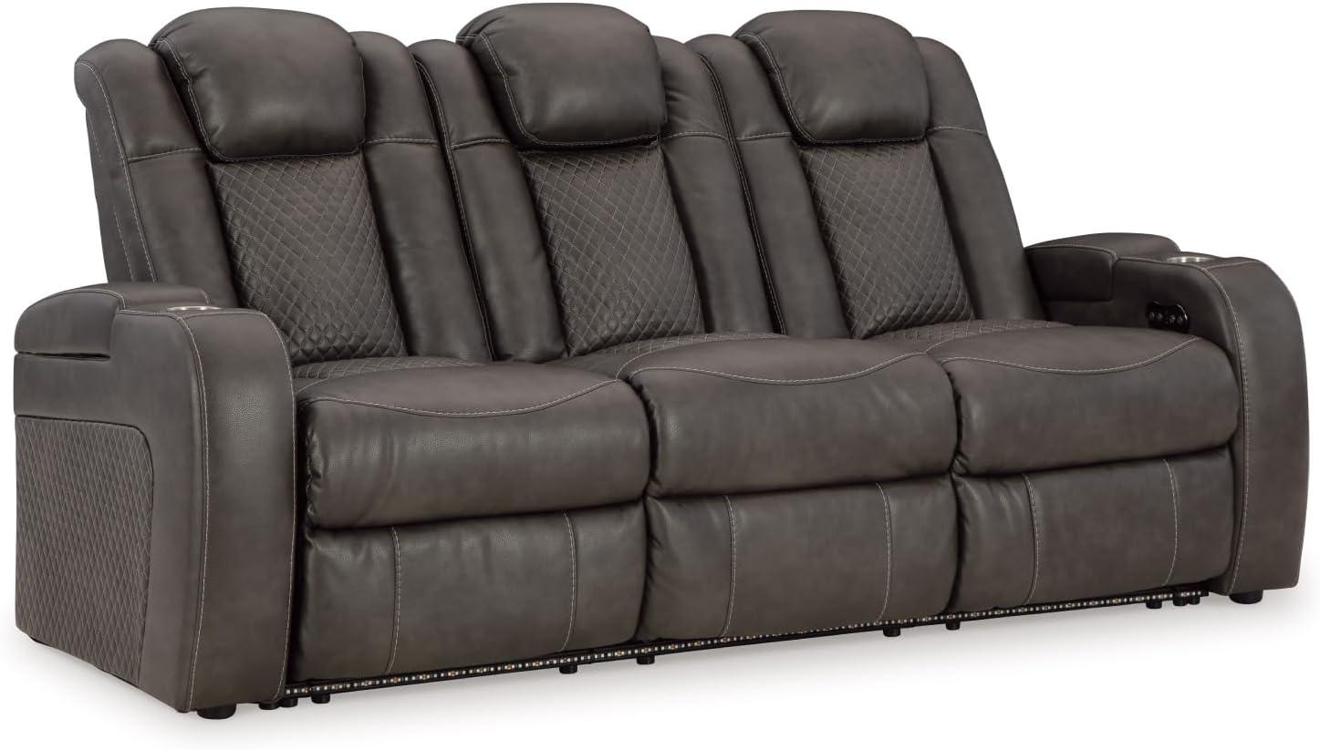imageSignature Design by Ashley NextGen DuraPella Contemporary Faux Leather Modular Wall Hugger 3Piece Power Reclining Sectional Sofa with Adjustable Headrest and USB Ports GrayDark Gray