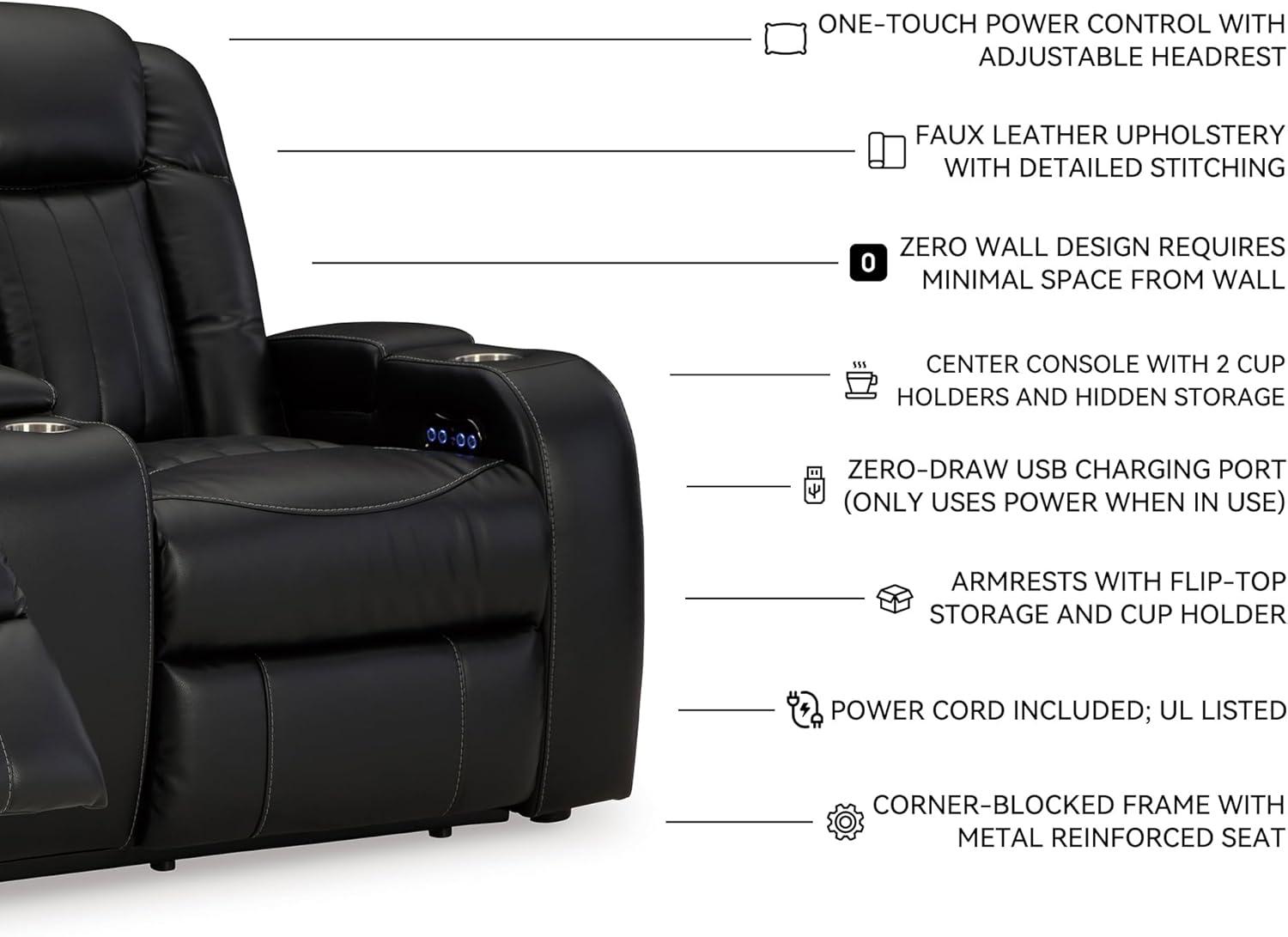 imageSignature Design by Ashley NextGen DuraPella Contemporary Faux Leather Modular Wall Hugger 3Piece Power Reclining Sectional Sofa with Adjustable Headrest and USB Ports GrayBlack