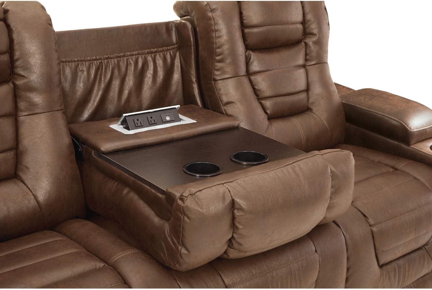 imageSignature Design by Ashley NextGen DuraPella Contemporary Faux Leather Modular Wall Hugger 3Piece Power Reclining Sectional Sofa with Adjustable Headrest and USB Ports GrayBrown