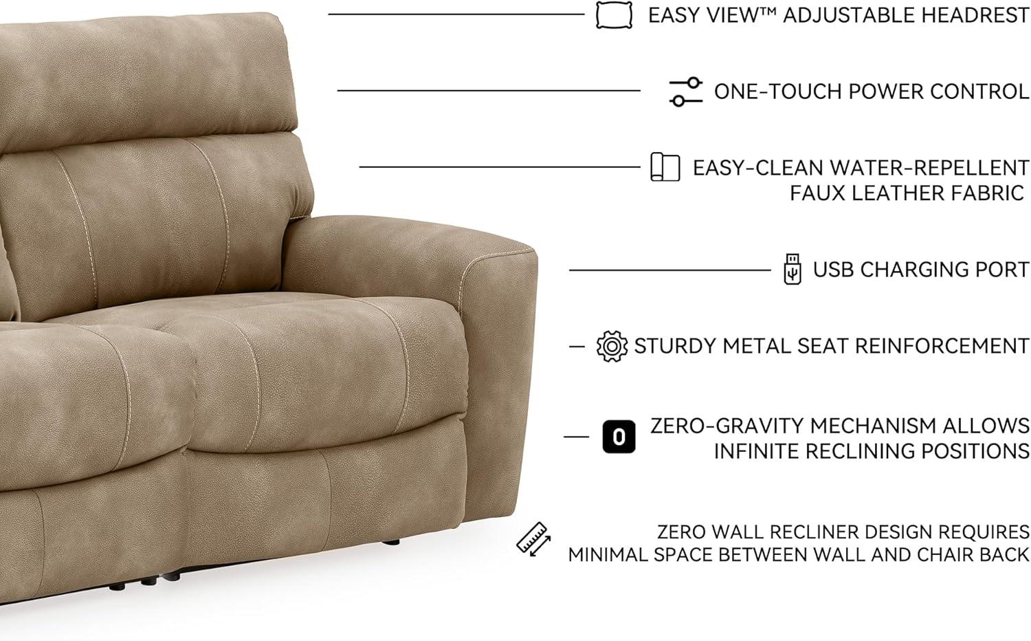 imageSignature Design by Ashley NextGen DuraPella Contemporary Faux Leather Modular Wall Hugger 3Piece Power Reclining Sectional Sofa with Adjustable Headrest and USB Ports GrayBeige