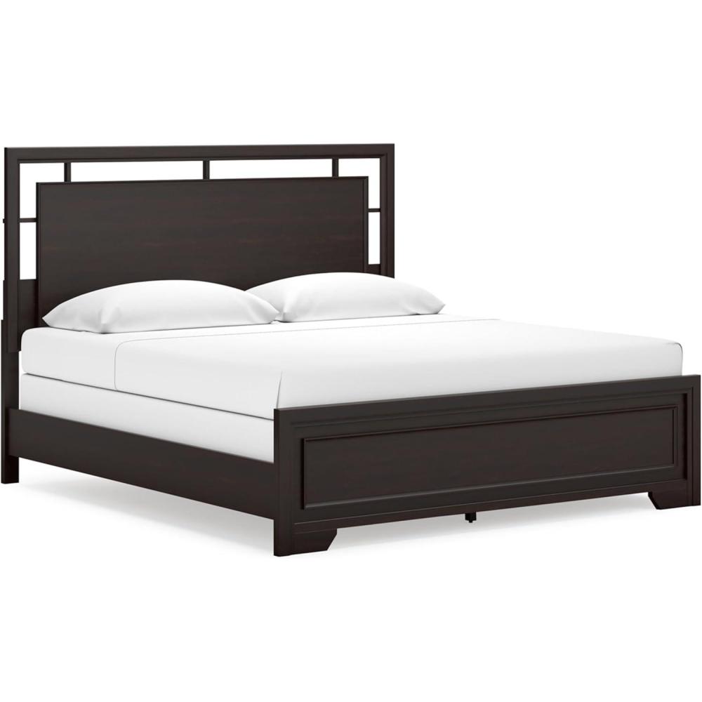 imageSignature Design by Ashley Covetown Traditional California King Panel Bed Foundation or Box Spring Needed Dark BrownKing Panel Bed