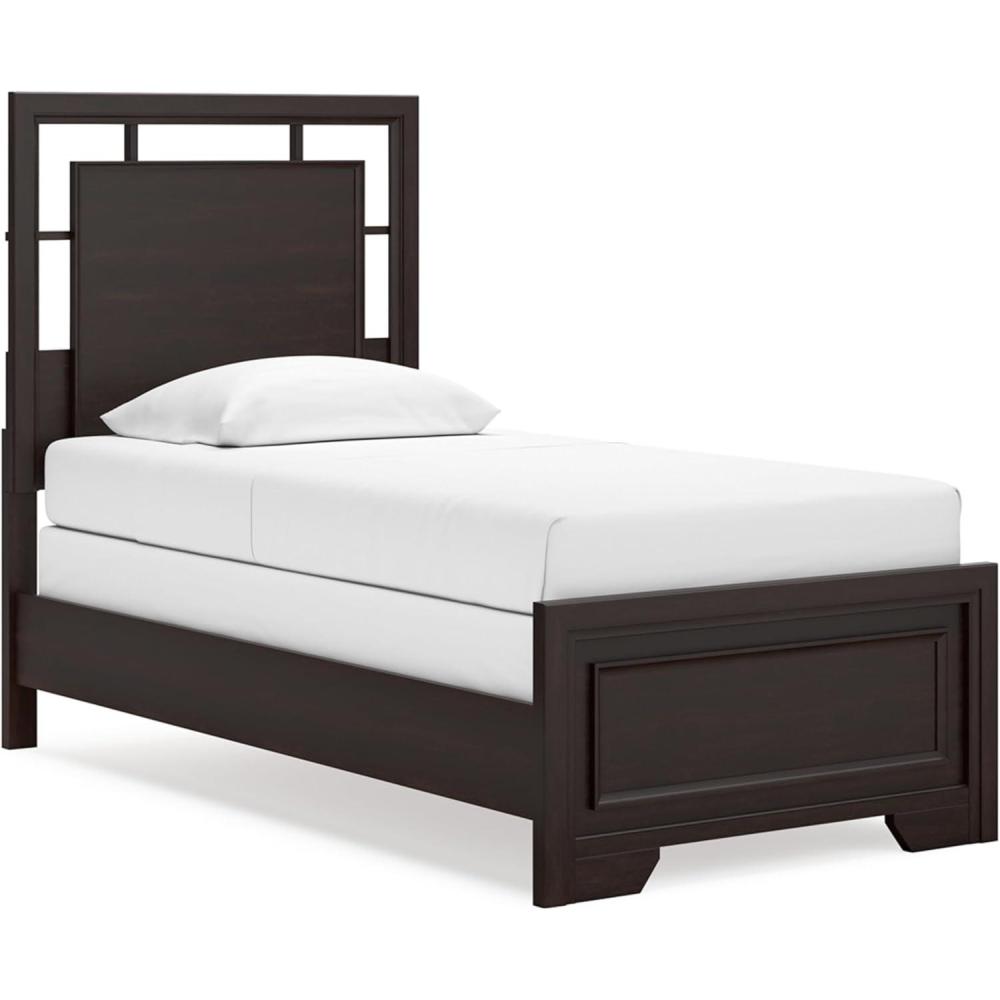 imageSignature Design by Ashley Covetown Traditional California King Panel Bed Foundation or Box Spring Needed Dark BrownTwin Panel Bed