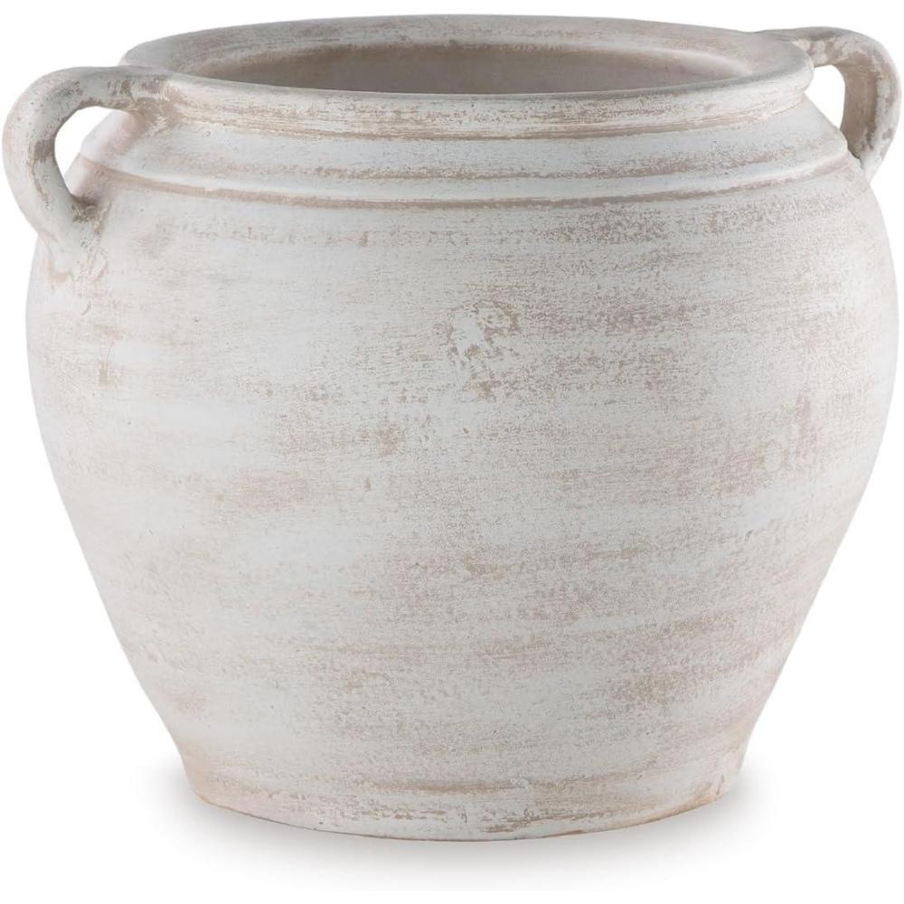 imageSignature Design by Ashley Meadie Casual Indoor Distressed Terra Cotta Vase with Wide Mouth BlackWhite