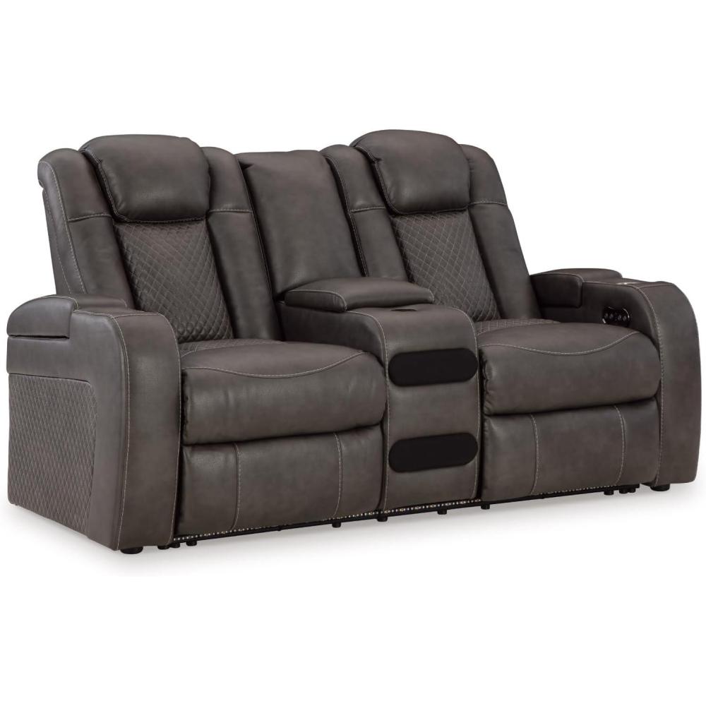 imageSignature Design by Ashley NextGen DuraPella Contemporary Faux Leather Modular Wall Hugger 3Piece Power Reclining Sectional Sofa with Adjustable Headrest and USB Ports GrayDark Gray